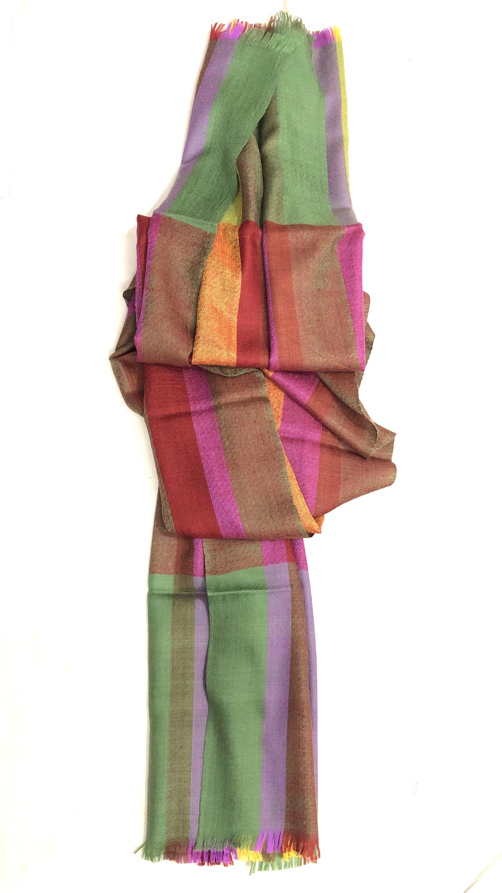 Striped Cashmere Pashmina Scarf, Handwoven Ladakhi Stole 70x200 cms