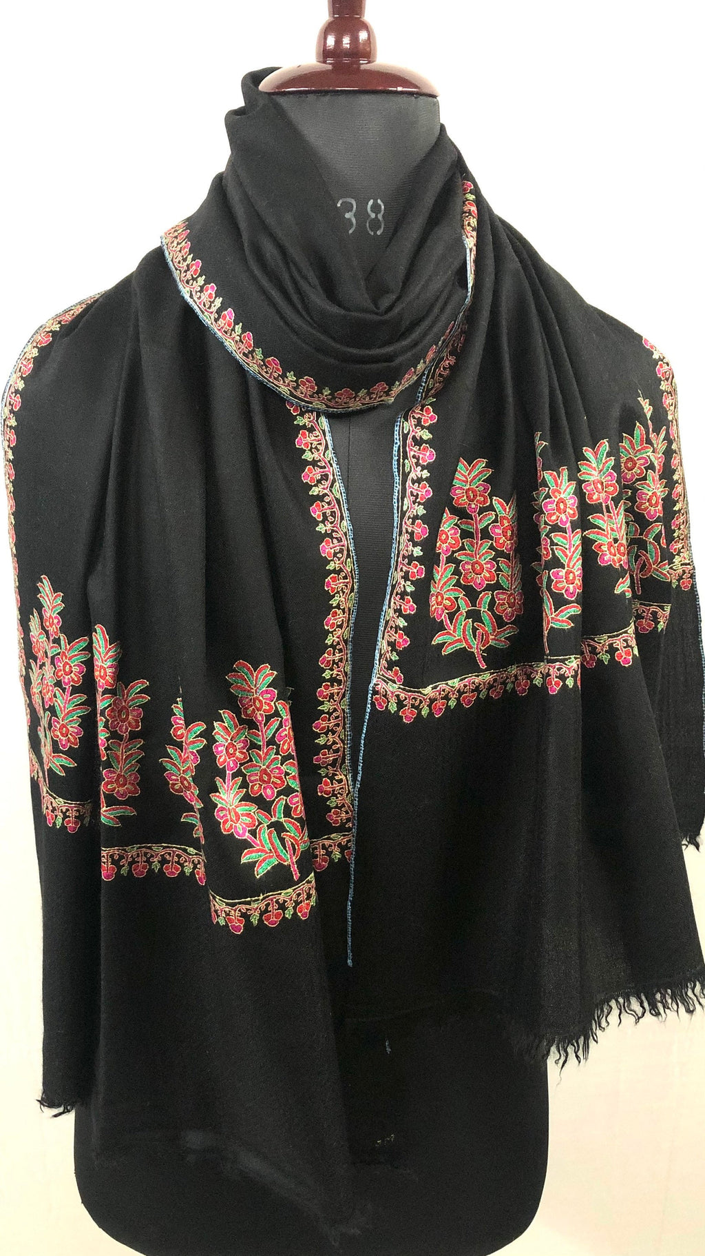 Floral Seamless Indian Mughal Flower Palla Handmade Real Cashmere Pashmina Embroidered Stole Scarf Shawl - Mehraj Crafts 