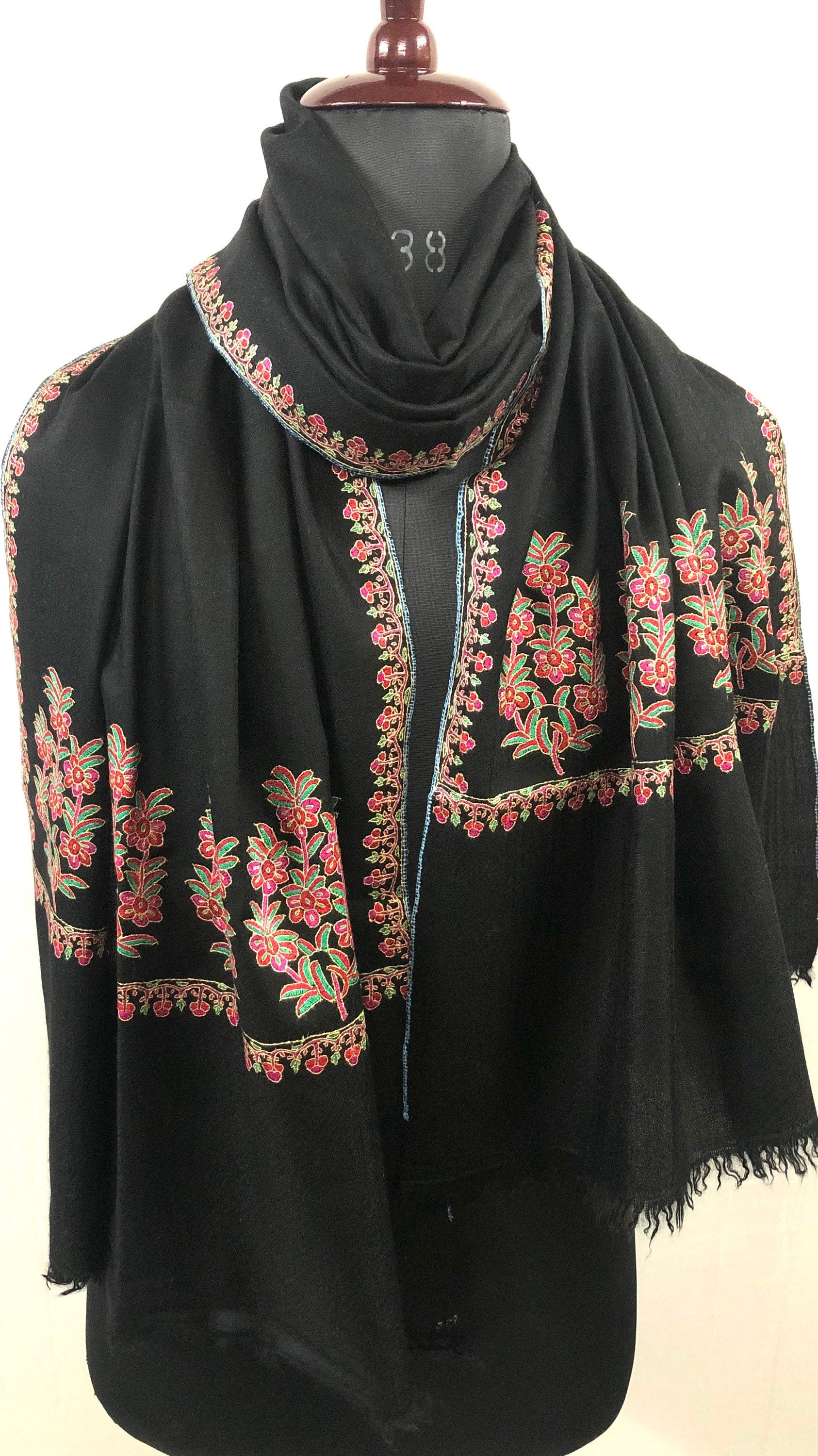 Floral Seamless Indian Mughal Flower Palla Handmade Real Cashmere Pashmina Embroidered Stole Scarf Shawl - Mehraj Crafts 