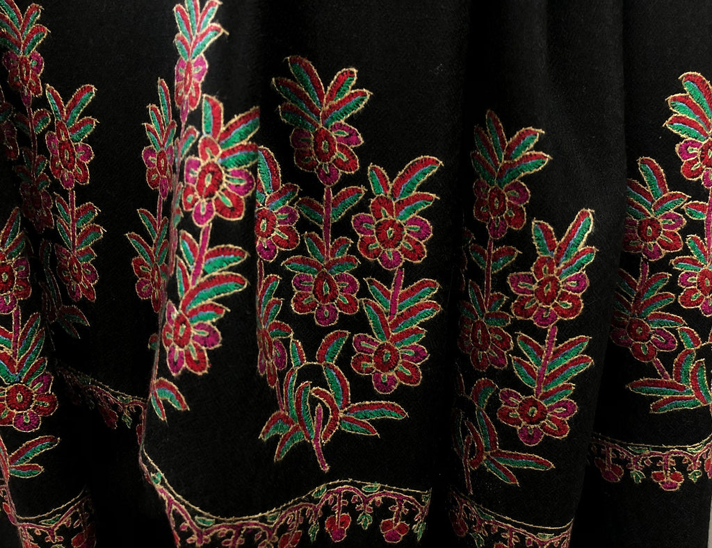 Floral Seamless Indian Mughal Flower Palla Handmade Real Cashmere Pashmina Embroidered Stole Scarf Shawl - Mehraj Crafts 