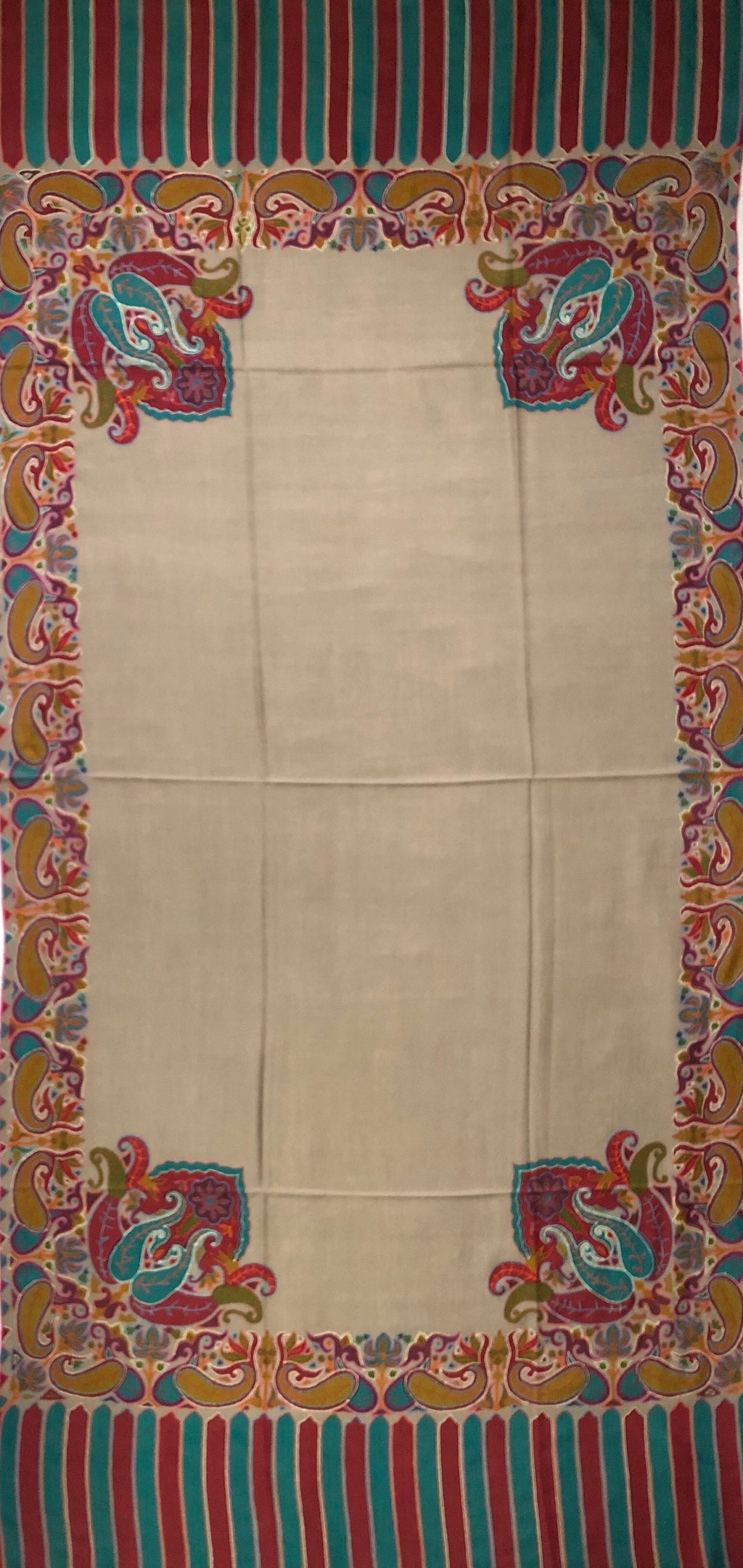 pashmina shawl for women Paisley  Dourdar Outlined Handmade Ladakhi Cashmere Pashmina Embroidered Shawl - Mehraj Crafts 