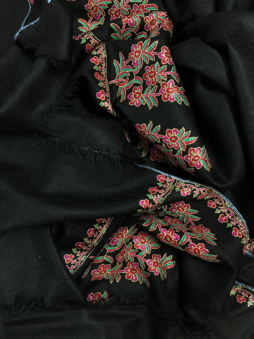 Floral Seamless Indian Mughal Flower Palla Handmade Real Cashmere Pashmina Embroidered Stole Scarf Shawl - Mehraj Crafts 