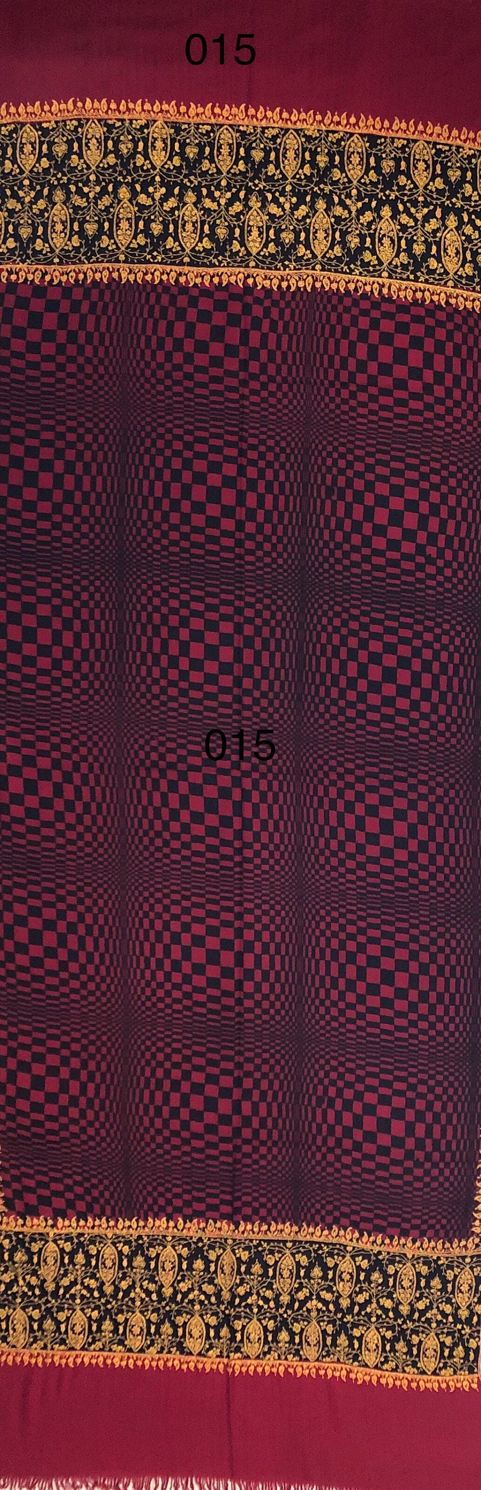 Handmade Crimson Check Cashmere Scarf: Sozni Embroidered Pashmina Stole