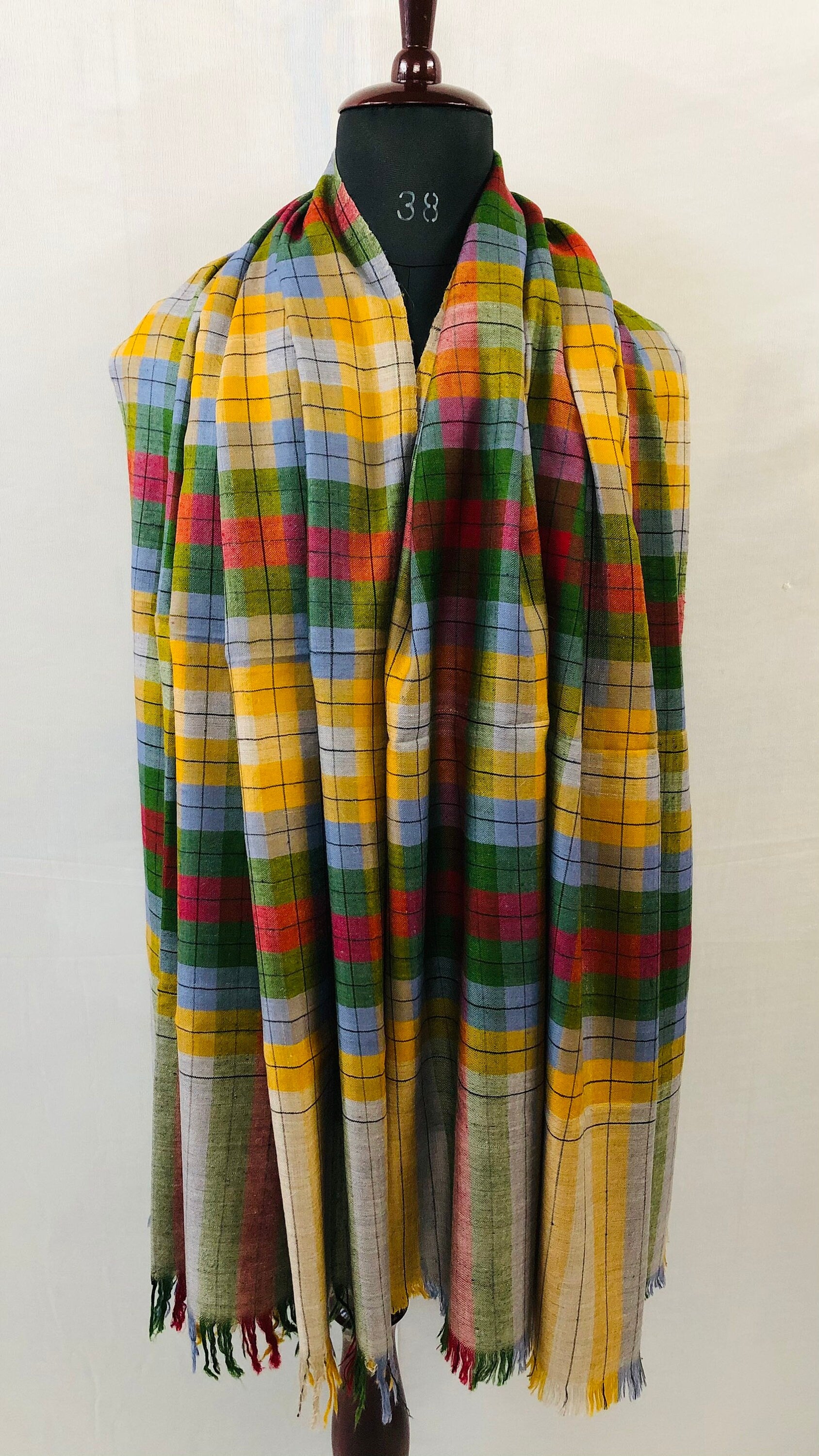 Handmade Multicoloured Plaid Check Handmade Real Cashmere Pashmina Shawl - Mehraj Crafts 
