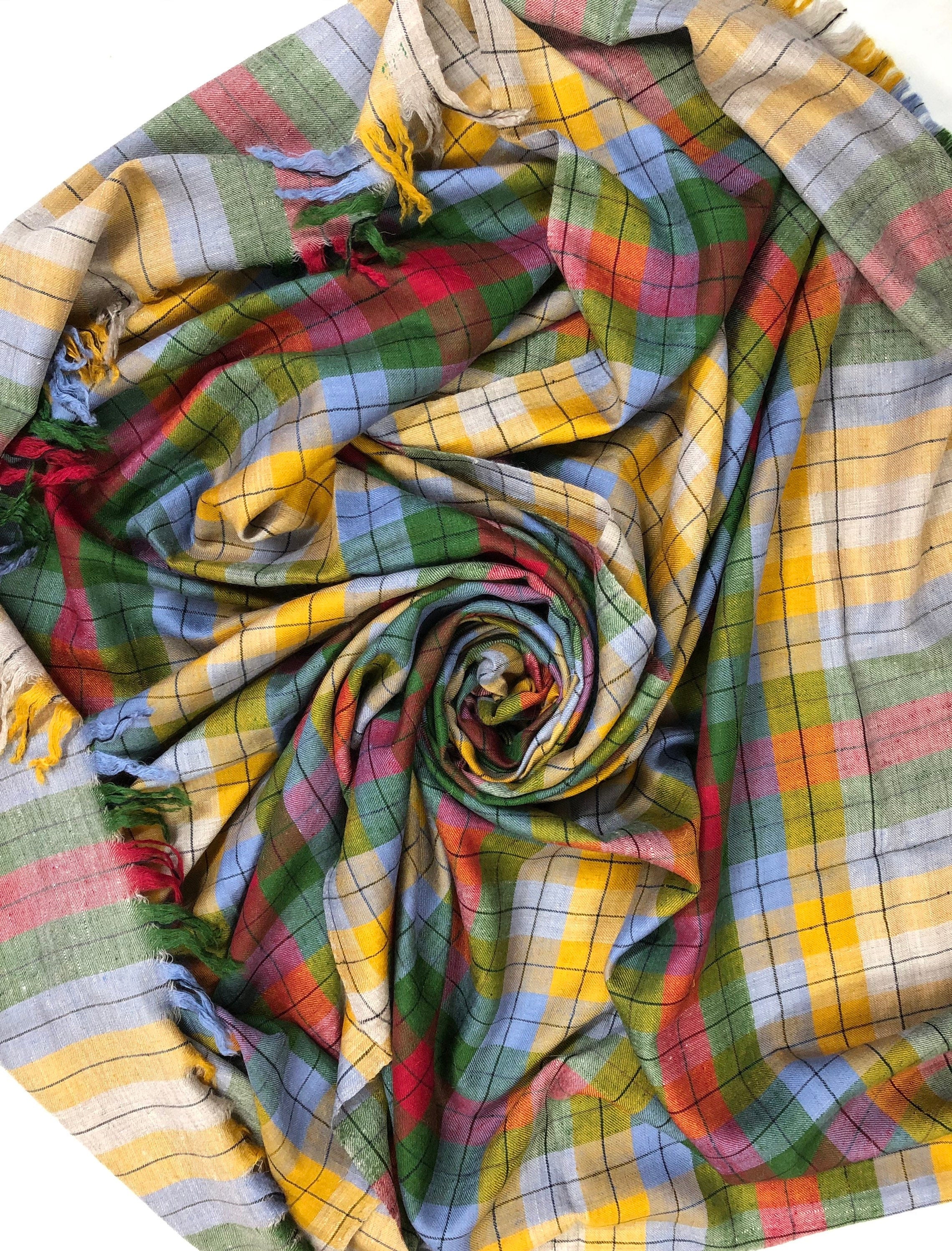 Handmade Multicoloured Plaid Check Handmade Real Cashmere Pashmina Shawl - Mehraj Crafts 
