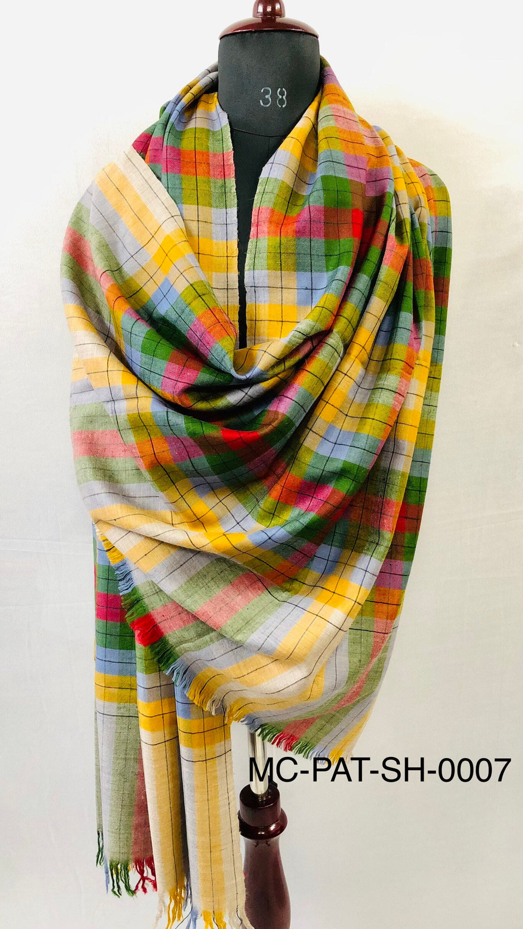 Handmade Multicoloured Plaid Check Handmade Real Cashmere Pashmina Shawl - Mehraj Crafts 
