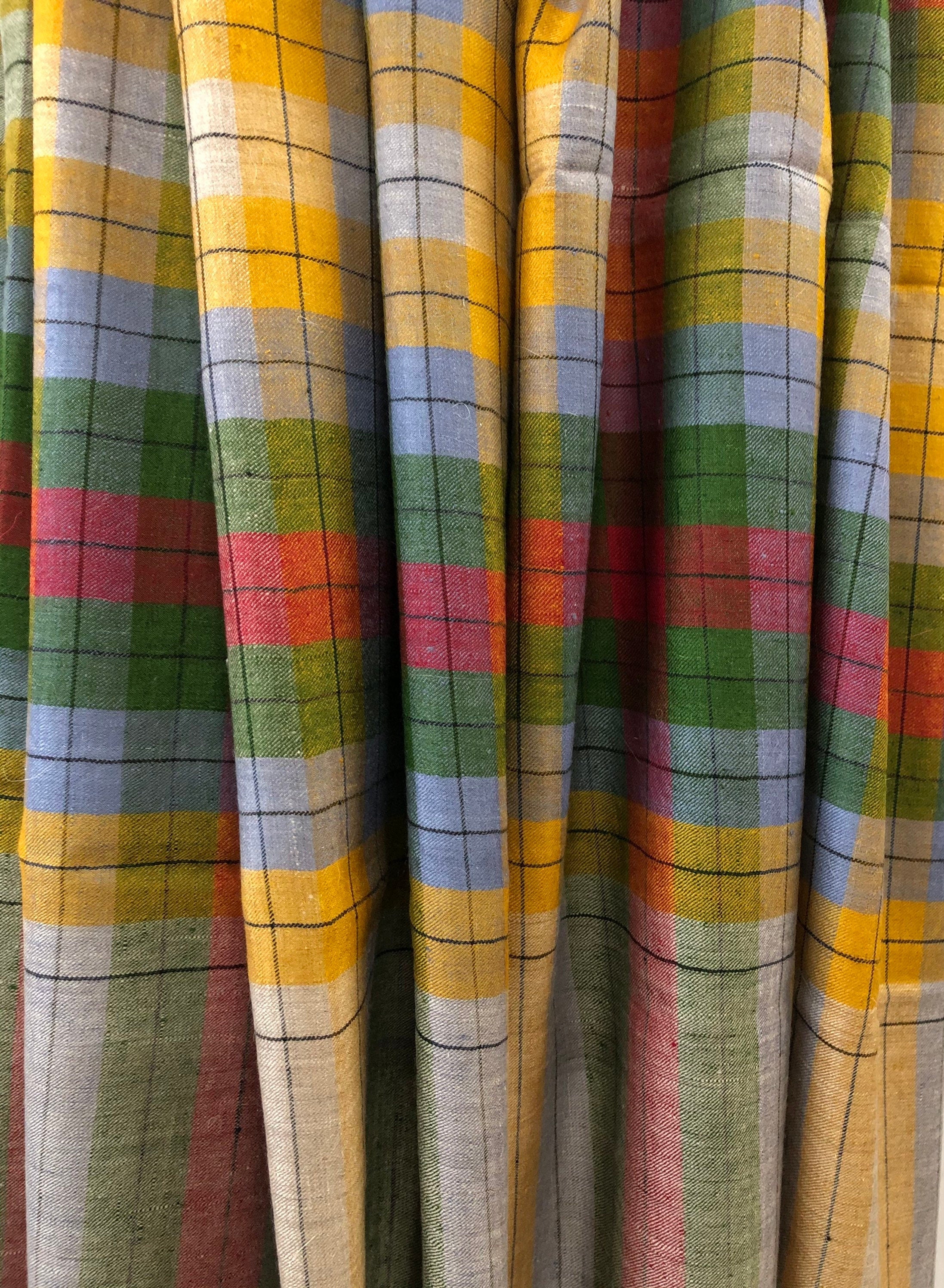 Handmade Multicoloured Plaid Check Handmade Real Cashmere Pashmina Shawl - Mehraj Crafts 