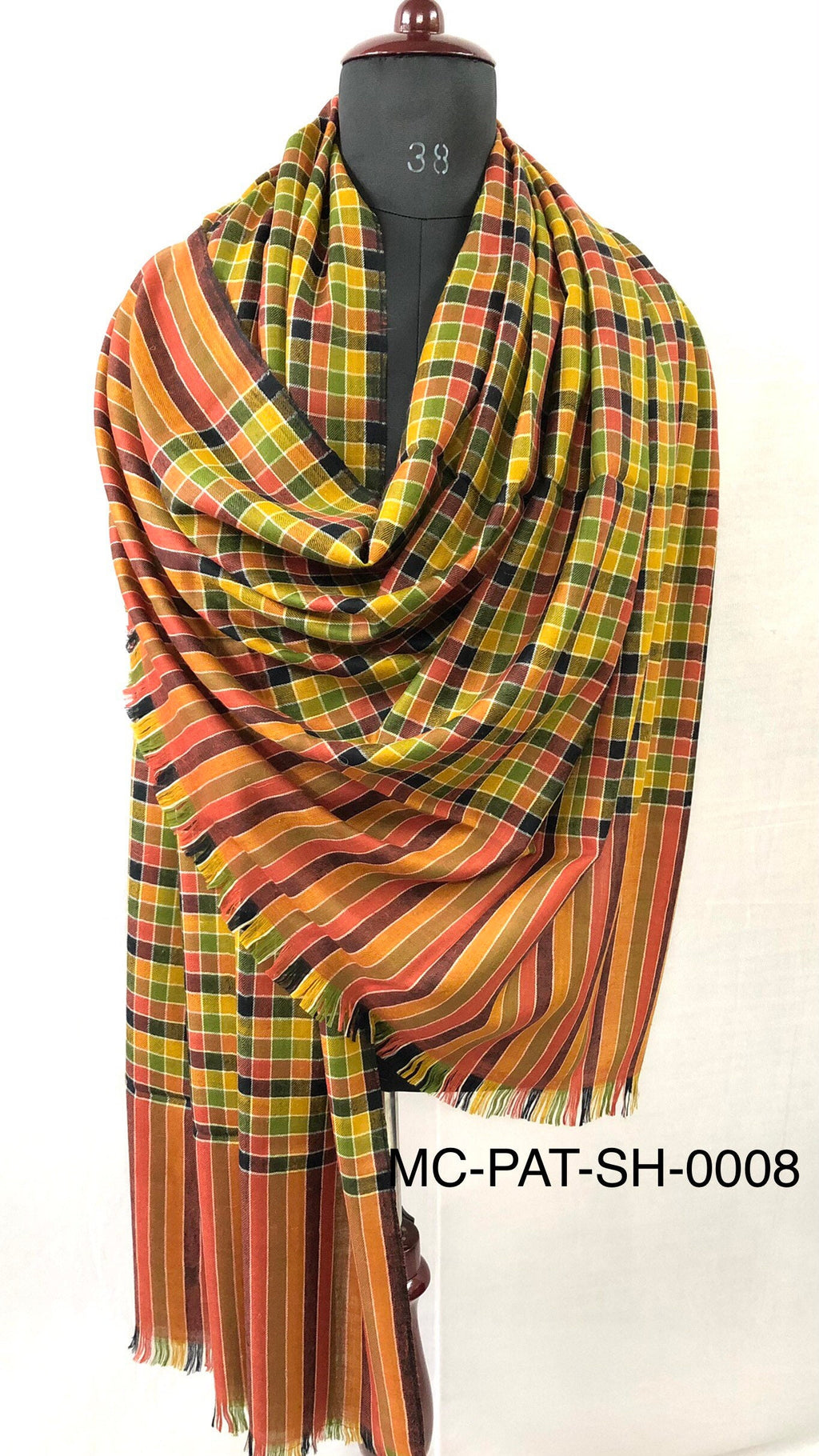 Handwoven Ladakhi Cashmere Pashmina Shawl: Multicolored Check Wrap
