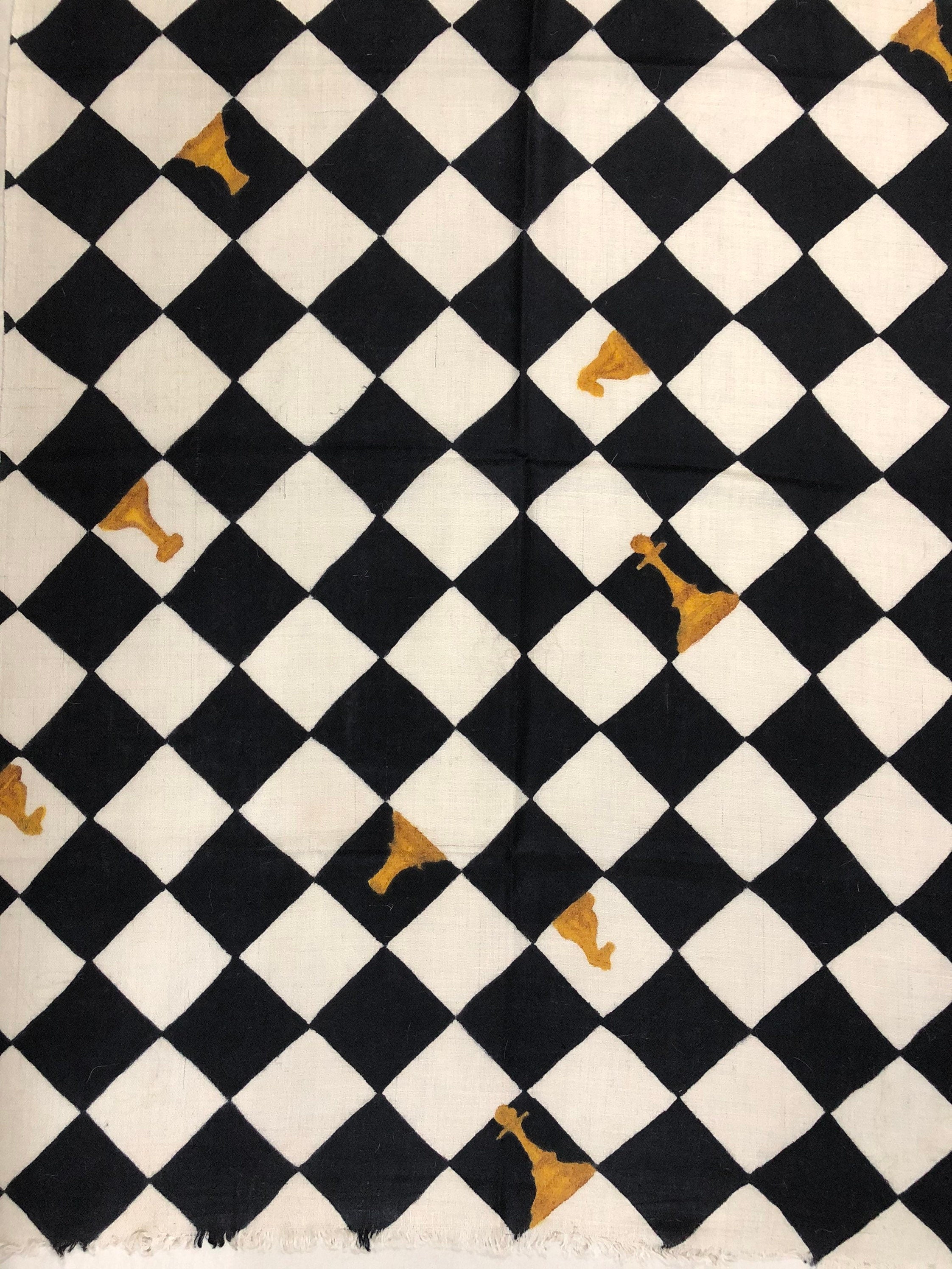 Handmade Black And White Checkerboard Pattern Hand Painted Handwoven Real Cashmere Pashmina Stole Scarf - Mehraj Crafts 