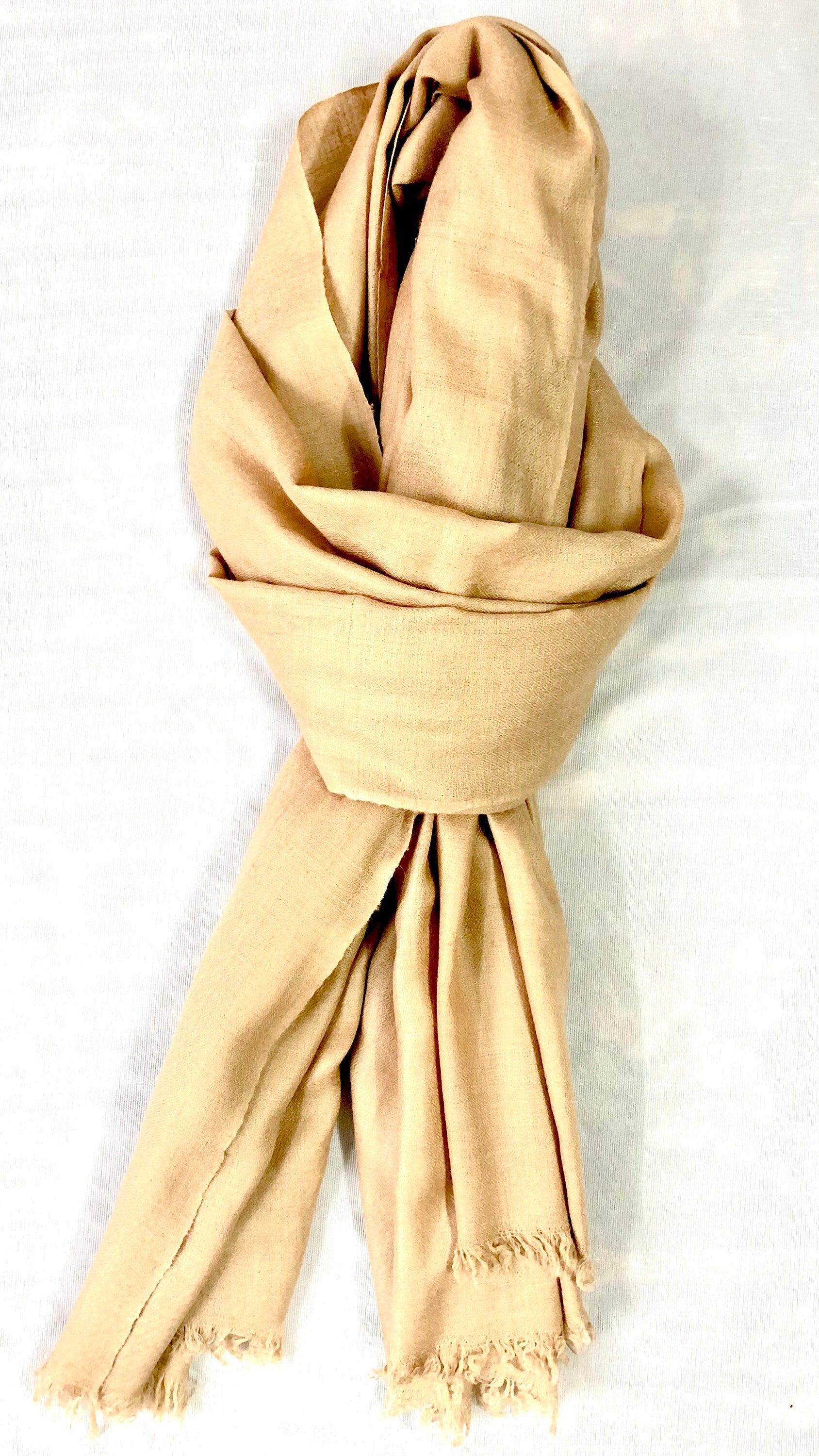 Cashmere Scarf Apricot Cream Handmade Pure Cashmere Pashmina Stole Shawl Scarf - Mehraj Crafts 