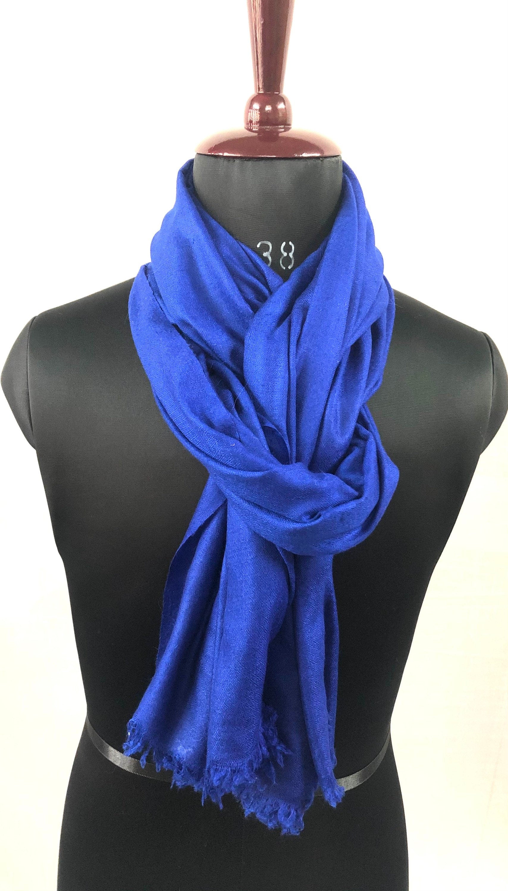 Dazzling Blue Handmade Genuine Cashmere Pashmina Stole Shawl Scarf - Mehraj Crafts 
