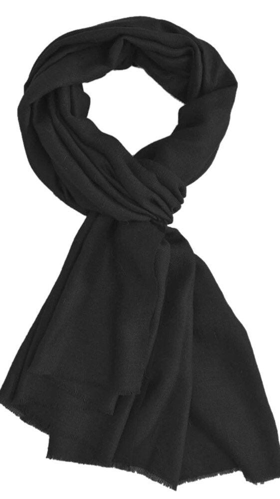 Black Praiseworthy Handmade Real Cashmere Pashmina Stole Scarf Shawl - Mehraj Crafts 