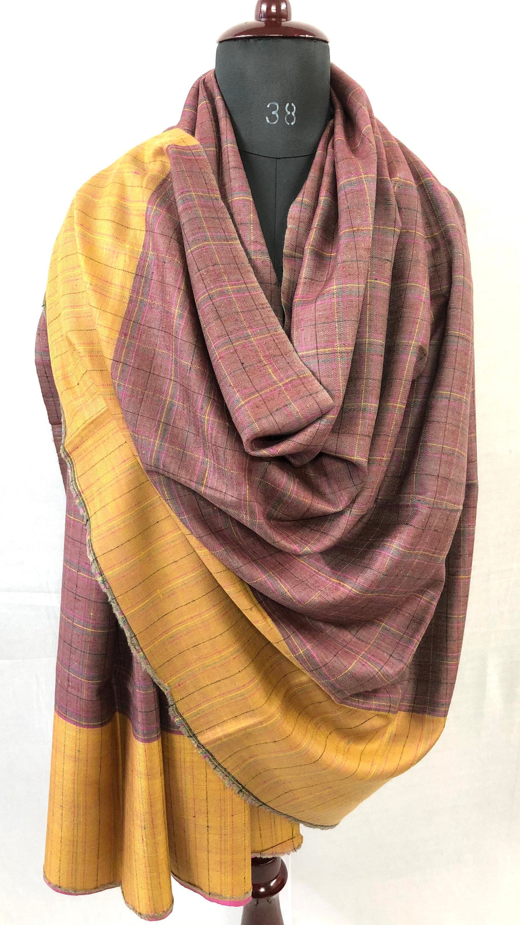 Handmade Gift Dupplin Check And Blue Moon Reversible Hand Woven Ladakhi Real Cashmere Pashmina Shawl - Mehraj Crafts 