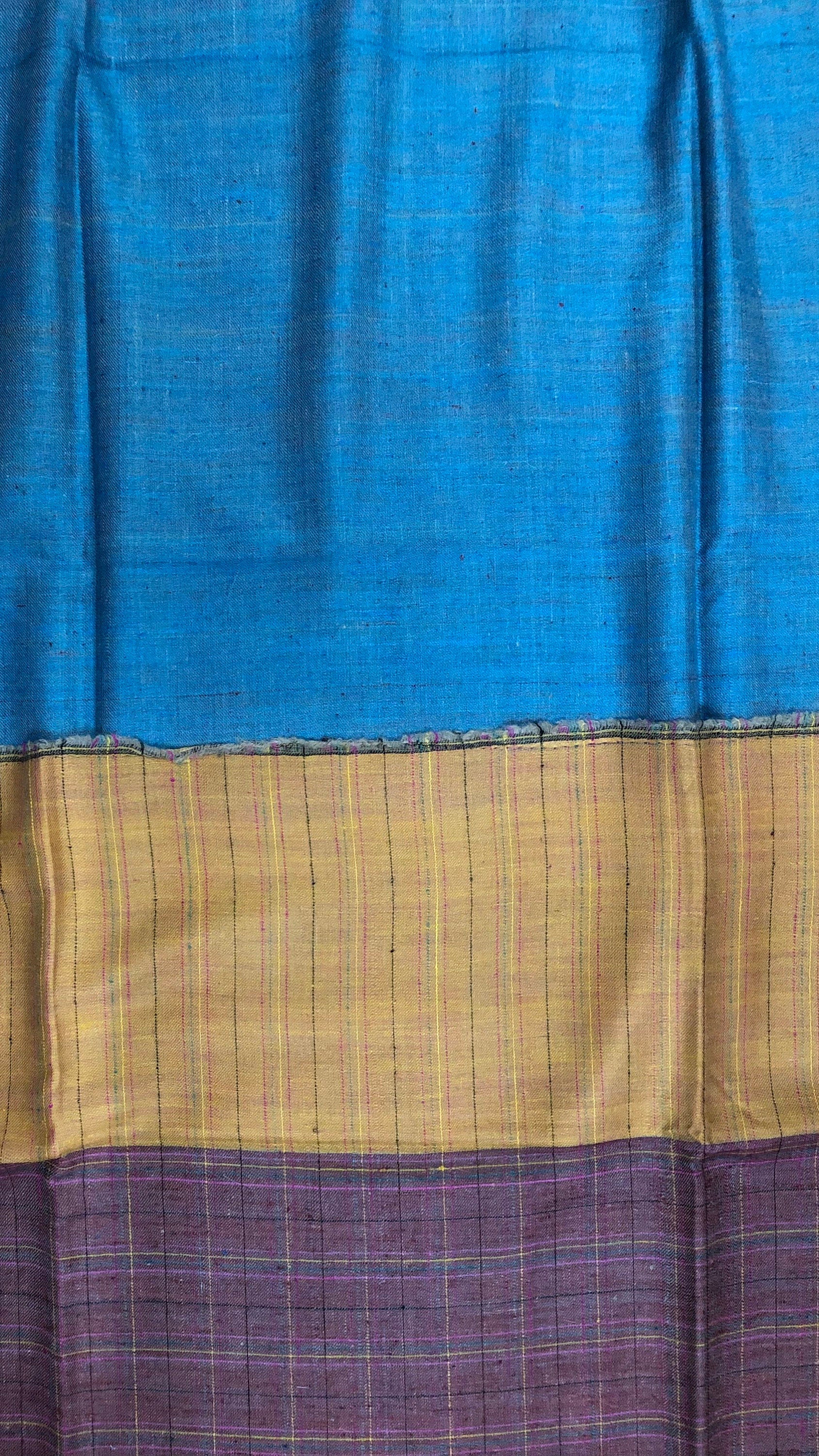 Handmade Gift Dupplin Check And Blue Moon Reversible Hand Woven Ladakhi Real Cashmere Pashmina Shawl - Mehraj Crafts 