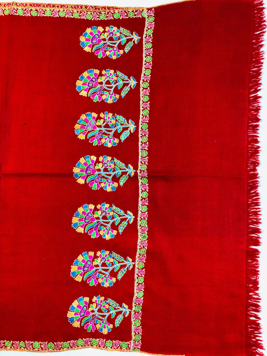 Floral Pashmina cyber monday Red Seamless Floral Kani Embroidery Palla Handmade Real Cashmere Pashmina Stole Scarf Shawl - Mehraj Crafts 