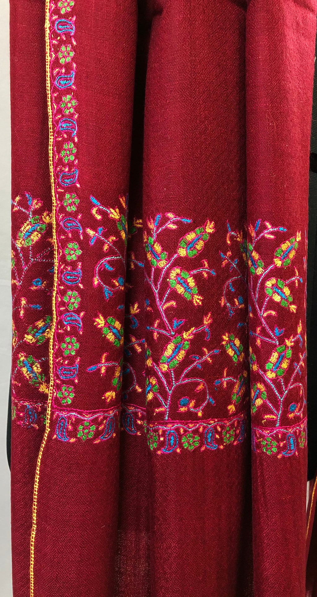 Floral Pashmina cyber monday Traditional Mughal Motif Handcrafted Palla Red Real Cashmere Pashmina Stole Scarf Shawl - Mehraj Crafts 