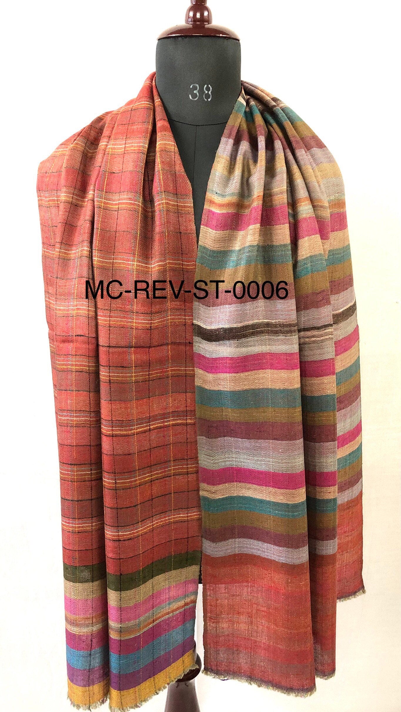 Handmade Royal Stewart Cashmere Pashmina Scarf: Reversible Striped Stole
