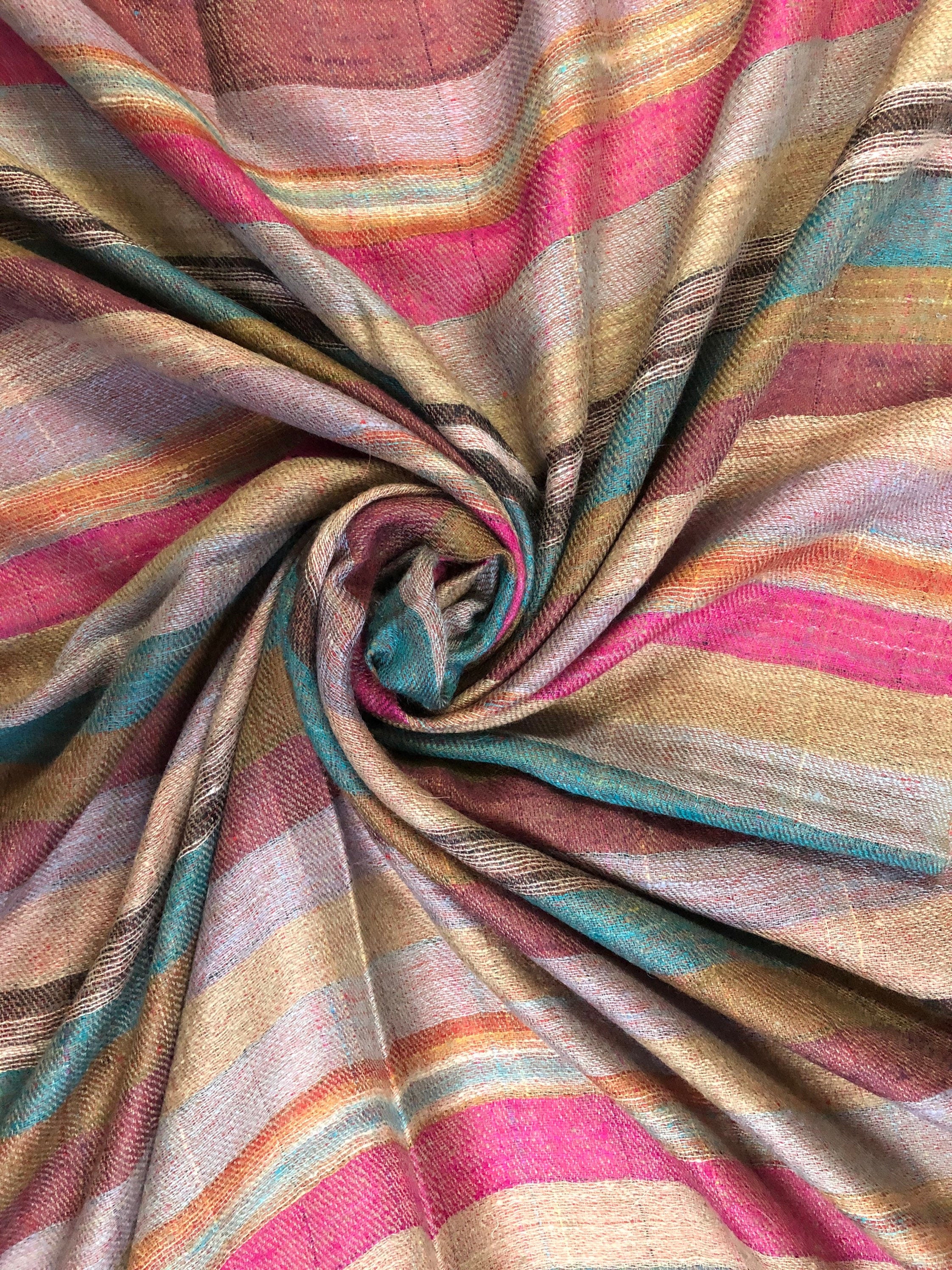 Handmade Royal Stewart Cashmere Pashmina Scarf: Reversible Striped Stole