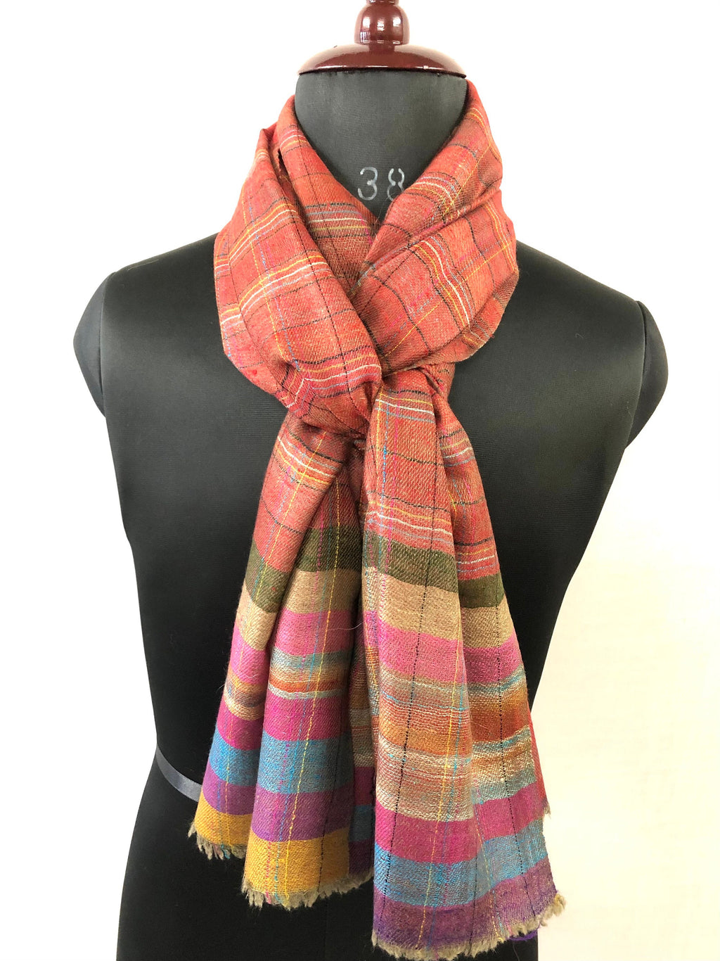 Handmade Royal Stewart Cashmere Pashmina Scarf: Reversible Striped Stole