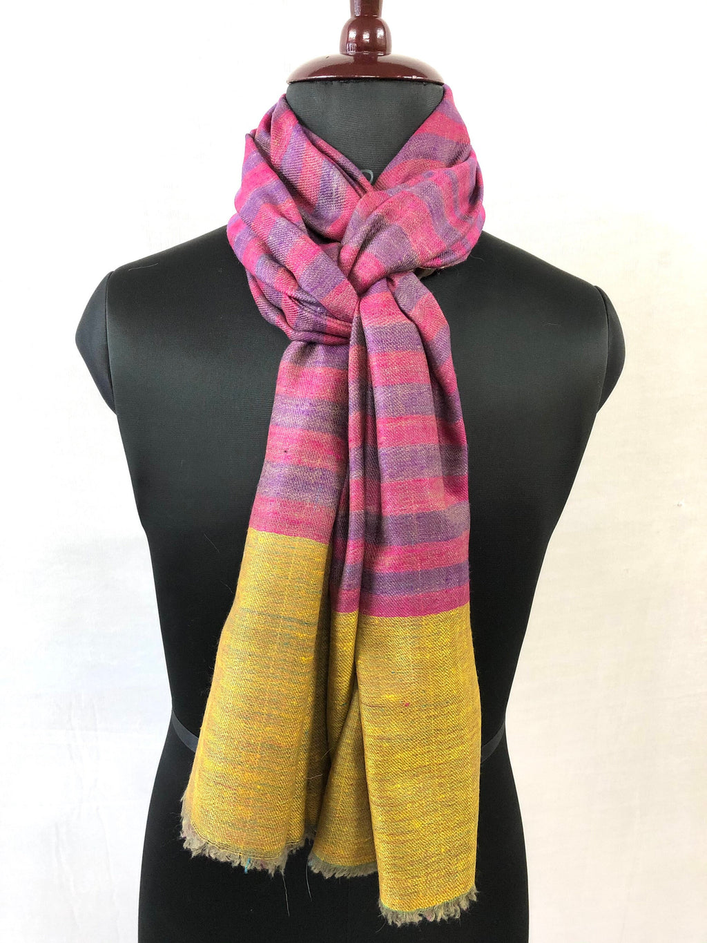 Reversible Cashmere Pashmina Stole: Ikkat Check & Breton Stripes