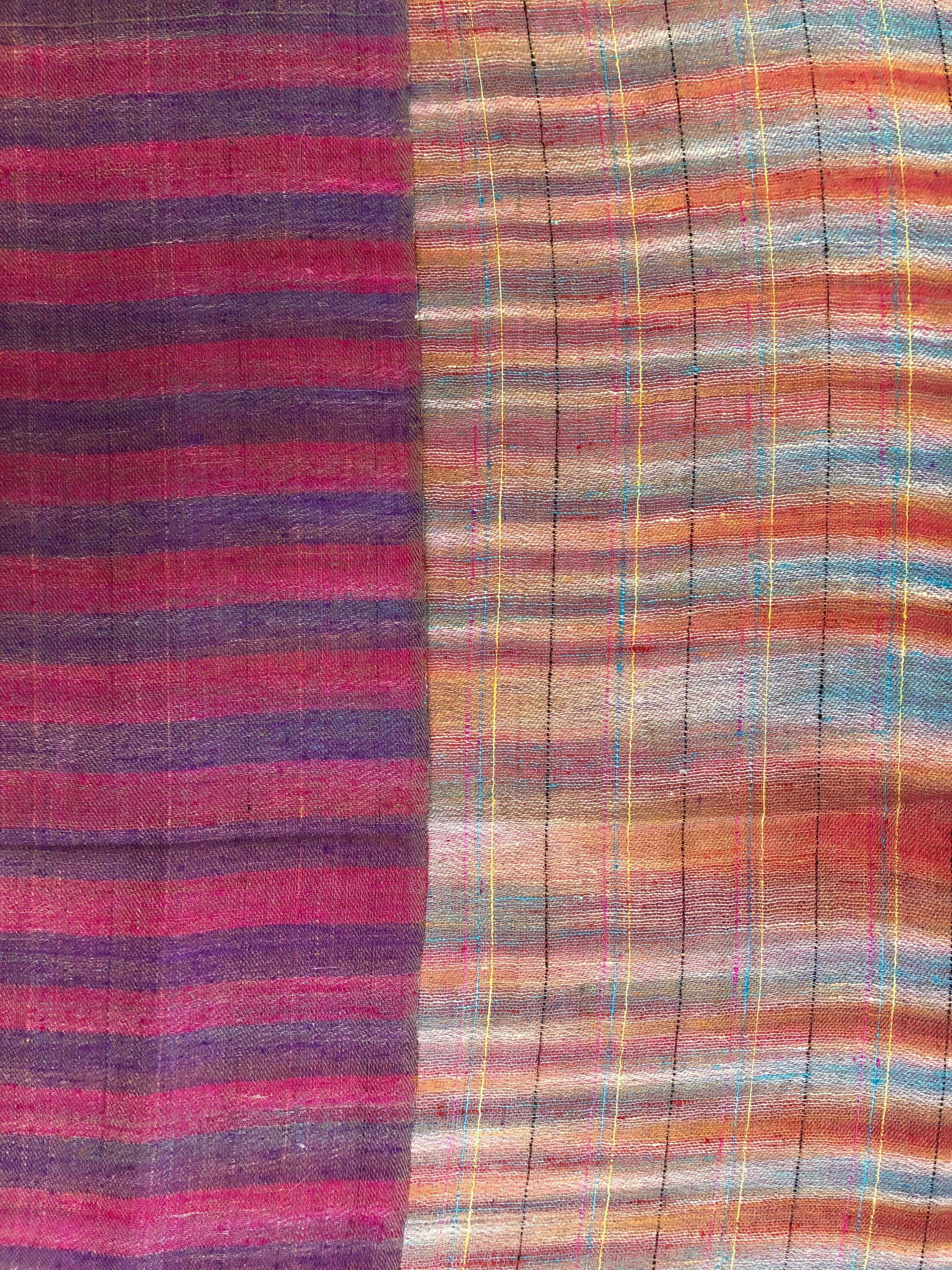 Reversible Cashmere Pashmina Stole: Ikkat Check & Breton Stripes