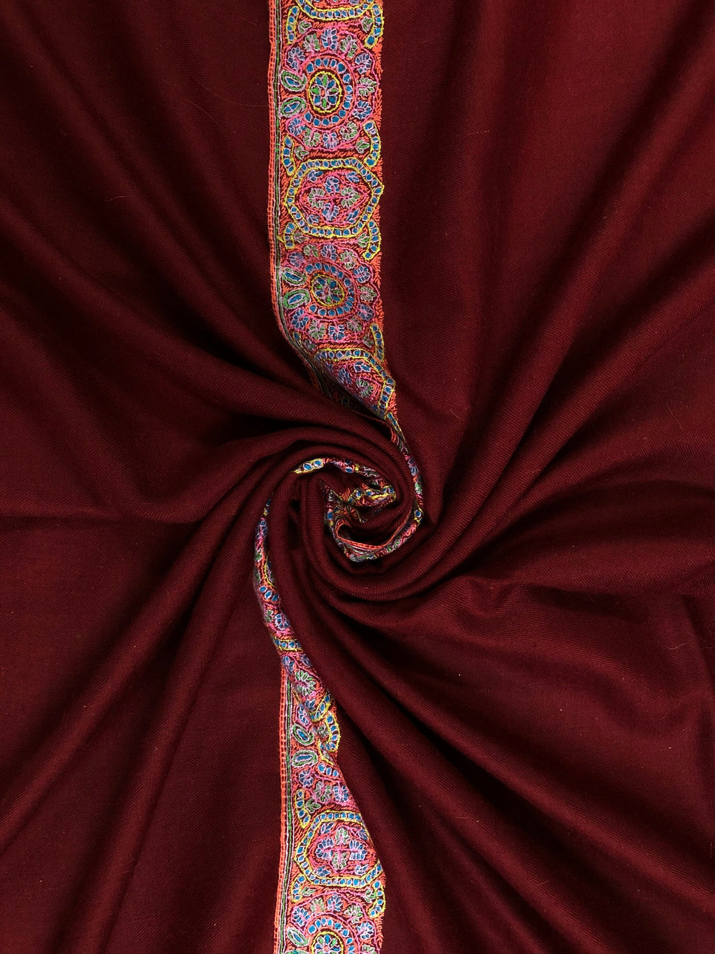 GI Sozani Handcrafted Tibetan Red Cashmere Pashmina Shawl: Sozni Embroidery 100 x 200 cms