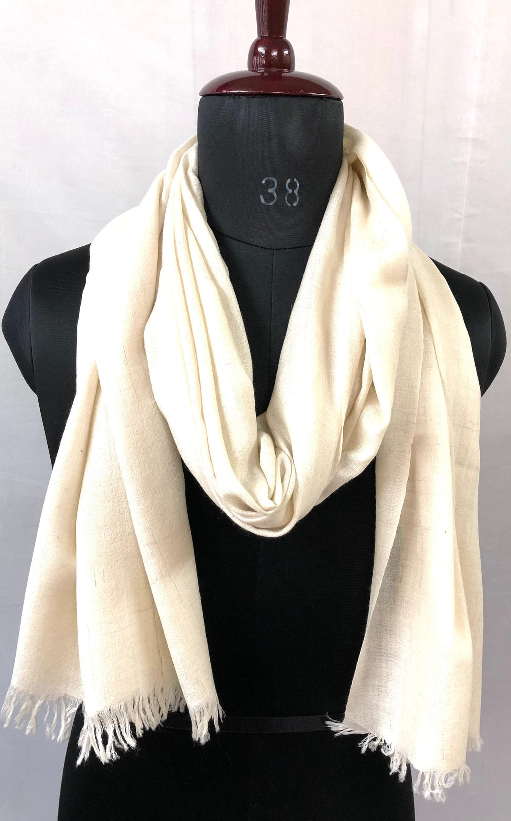 Handmade Off White Cashmere Pashmina Shawl: Soft Woven Scarf-70x200 cms