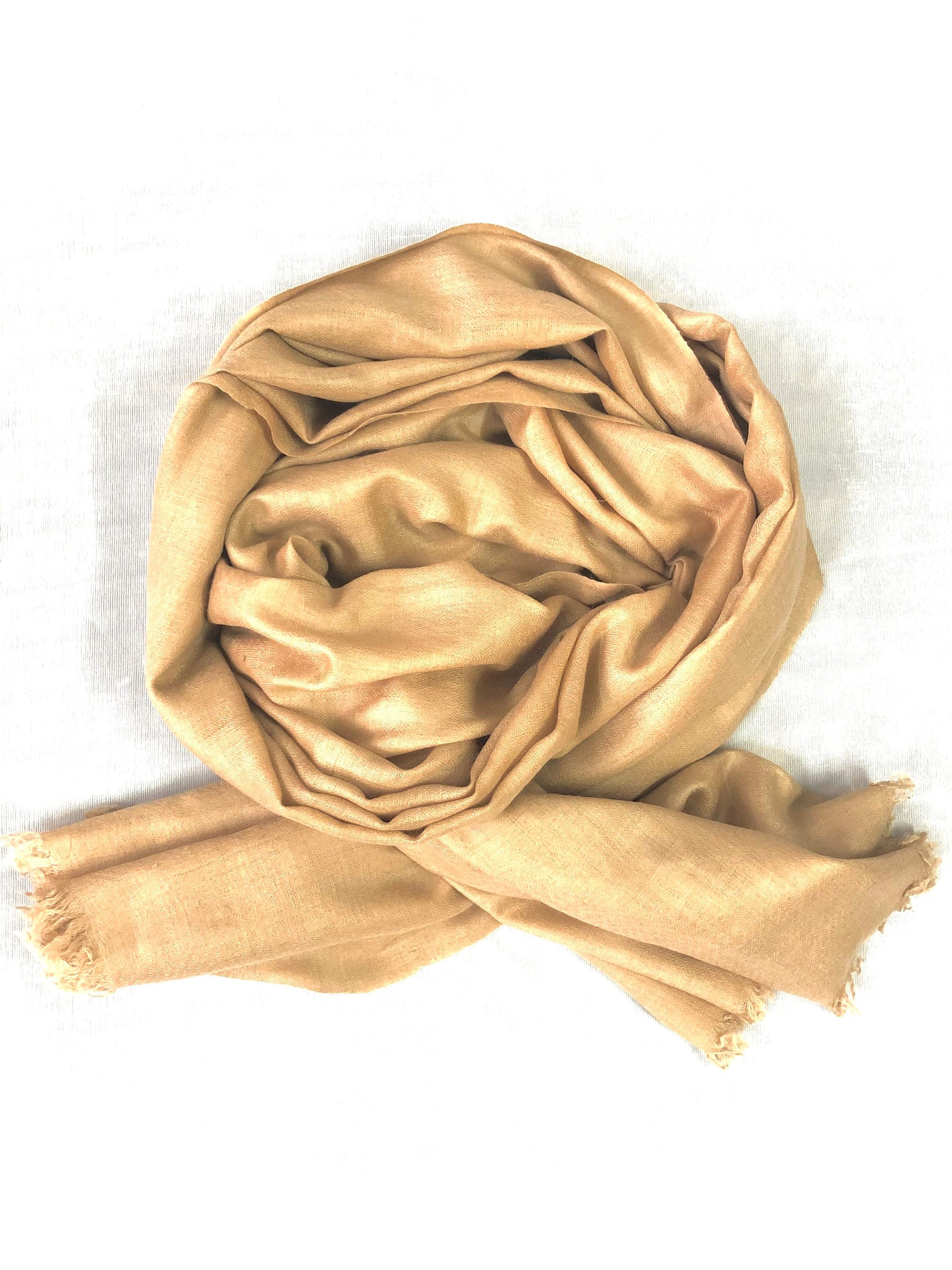 Cashmere Scarf Apricot Cream Handmade Pure Cashmere Pashmina Stole Shawl Scarf - Mehraj Crafts 