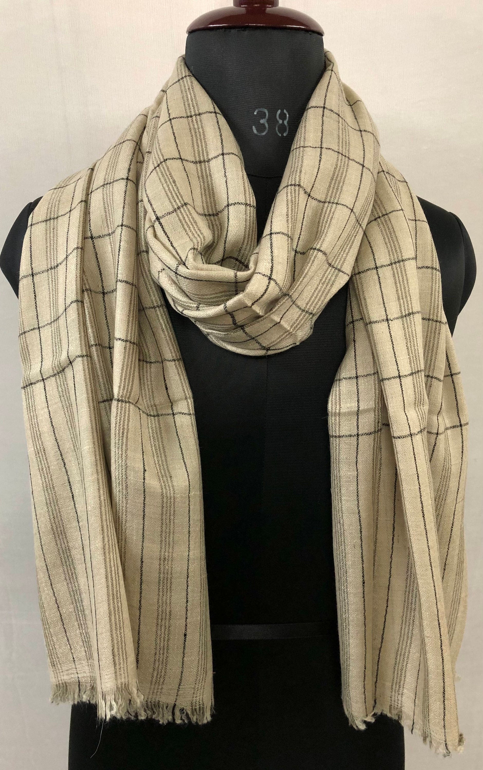 Handmade Cashmere Pashmina Stole: Graph Check Scarf, 70x200cm