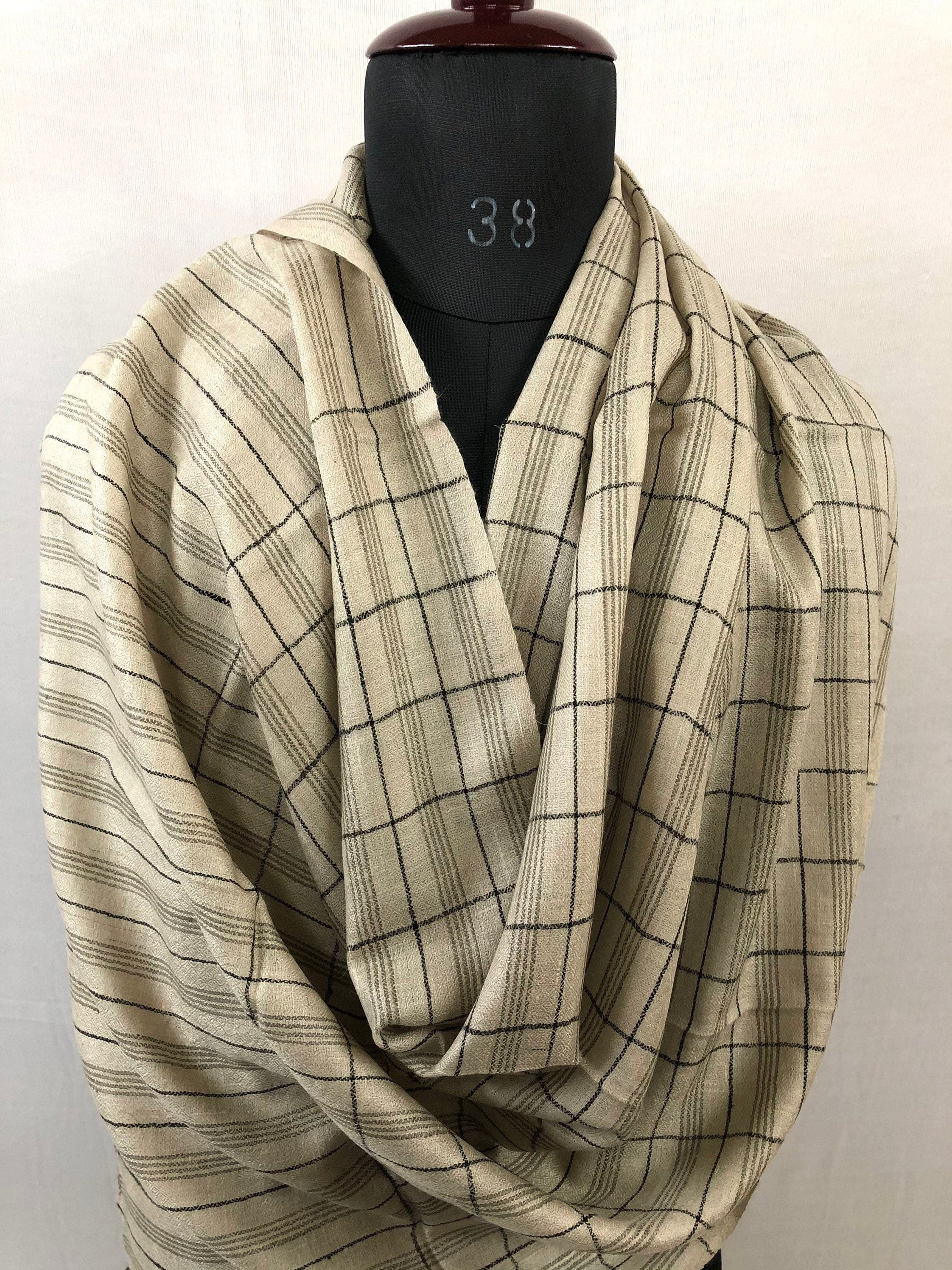 Handmade Cashmere Pashmina Stole: Graph Check Scarf, 70x200cm