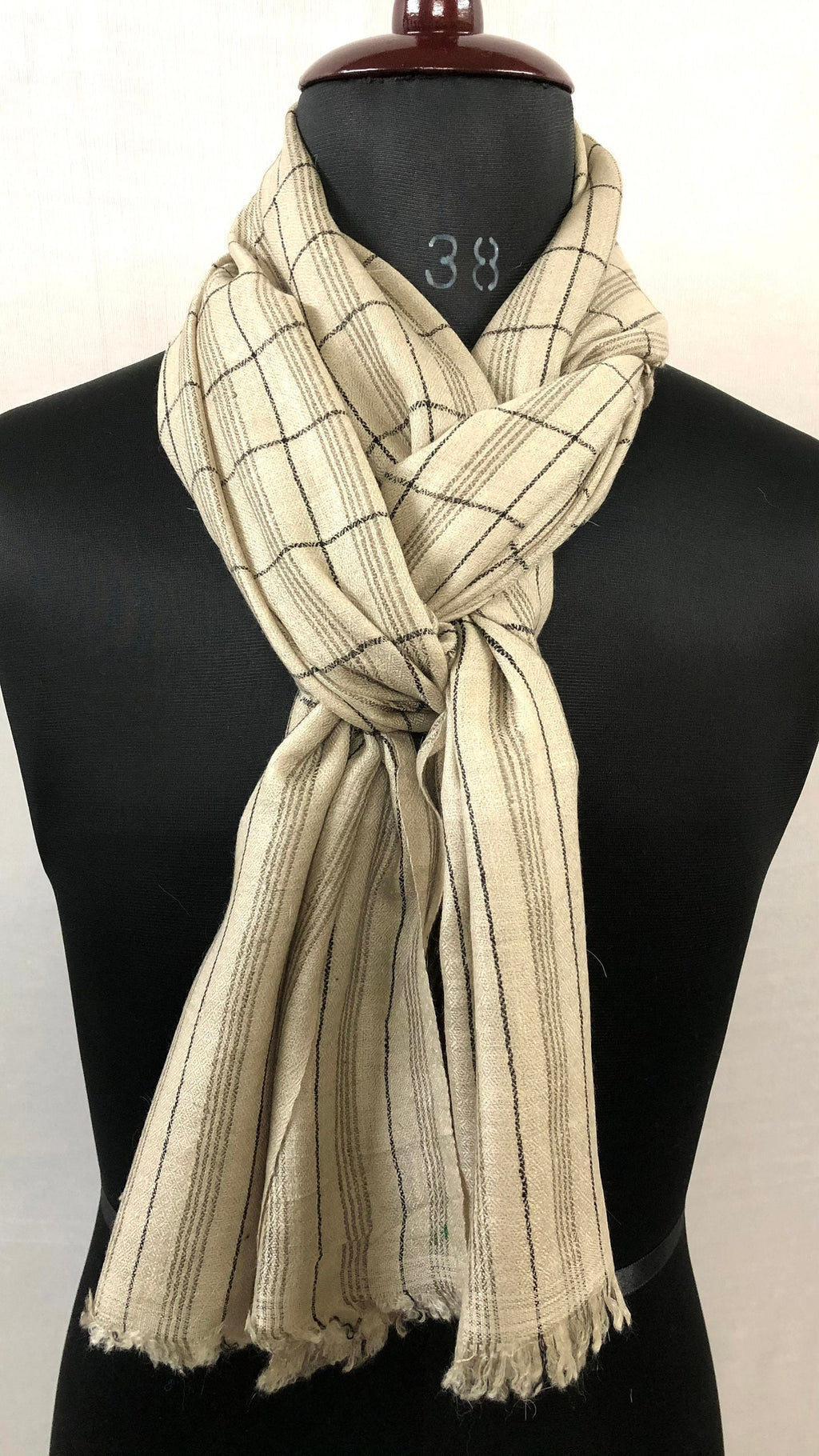 Handmade Cashmere Pashmina Stole: Graph Check Scarf, 70x200cm