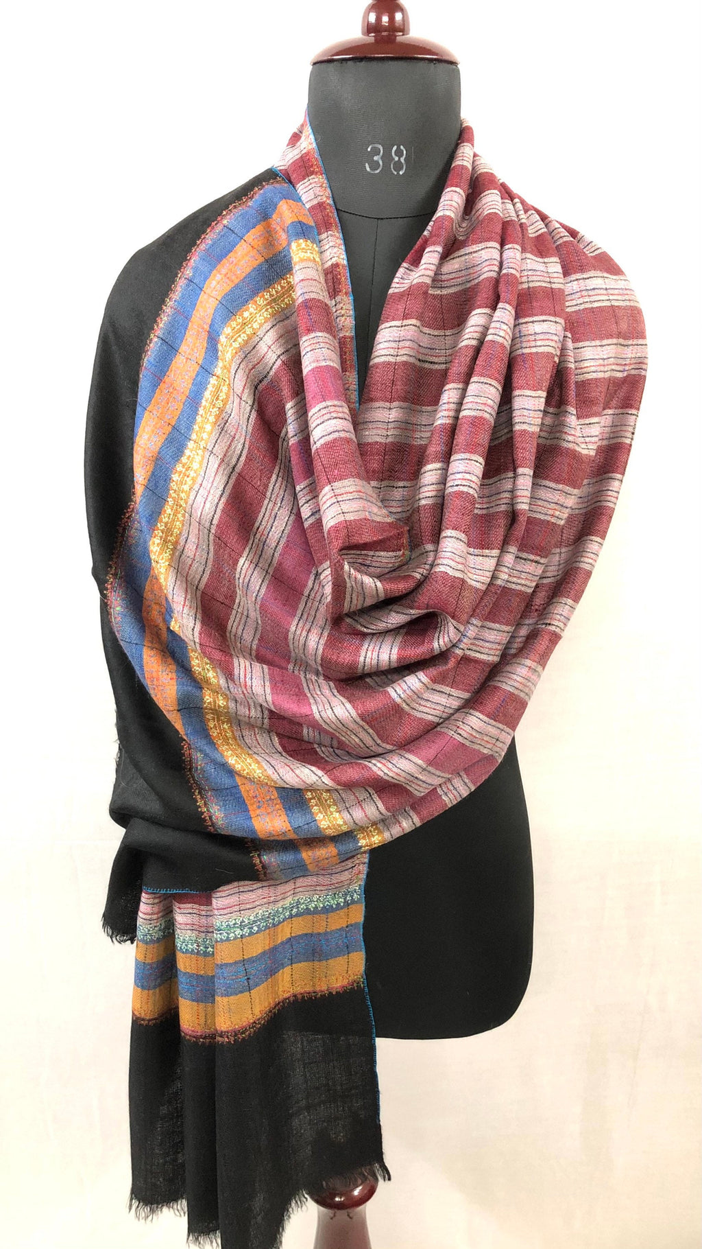 teacher gift Multicoloured Breton Stripes Hand Embroidered Real Cashmere Pashmina Stole Scarf Shawl - Mehraj Crafts 