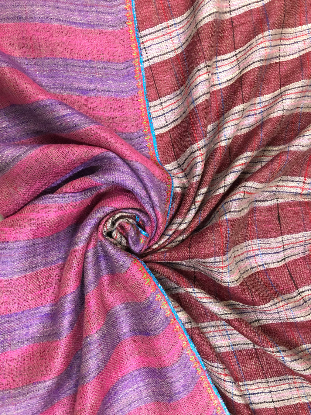 teacher gift Multicoloured Breton Stripes Hand Embroidered Real Cashmere Pashmina Stole Scarf Shawl - Mehraj Crafts 