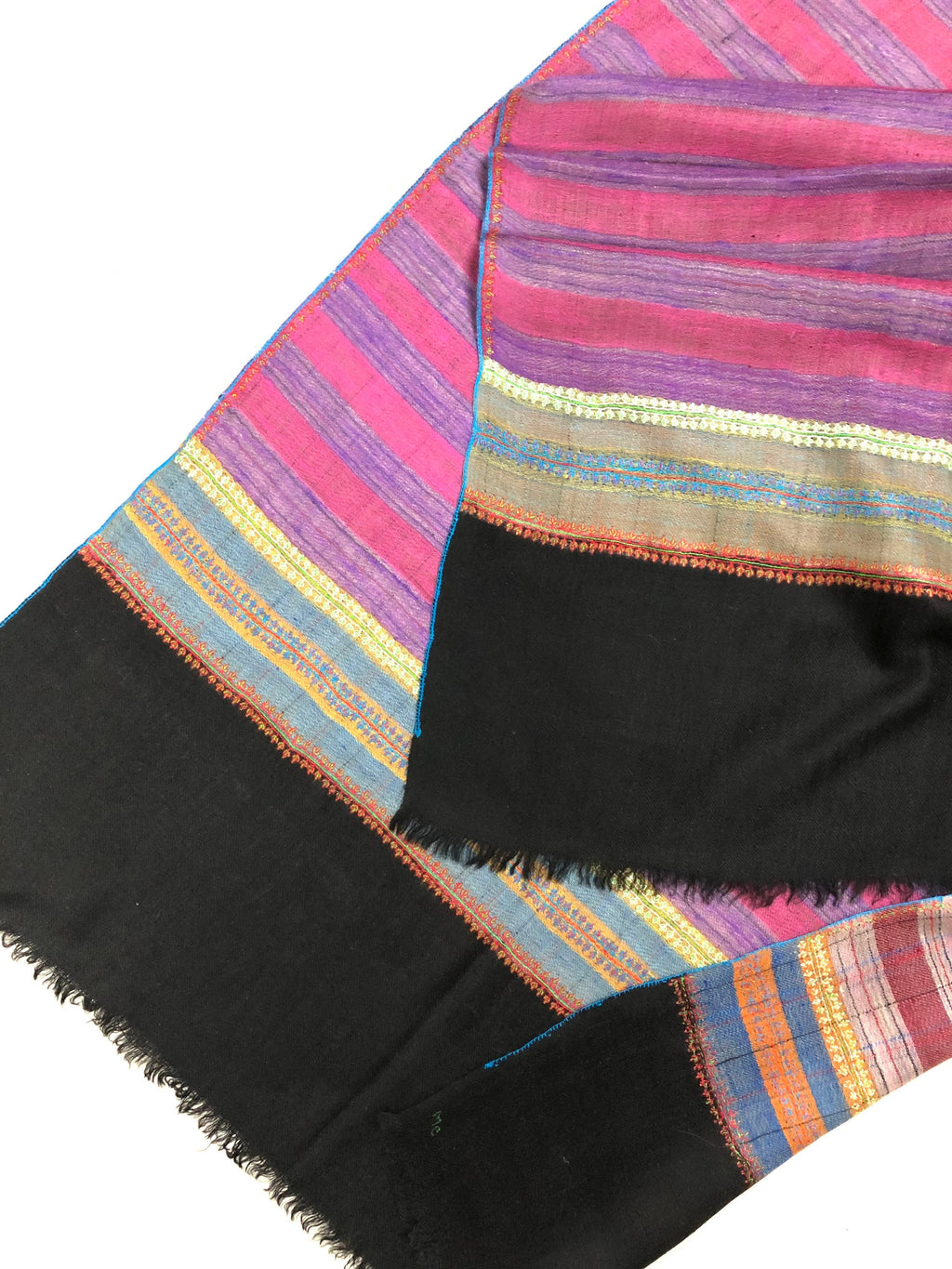 teacher gift Multicoloured Breton Stripes Hand Embroidered Real Cashmere Pashmina Stole Scarf Shawl - Mehraj Crafts 