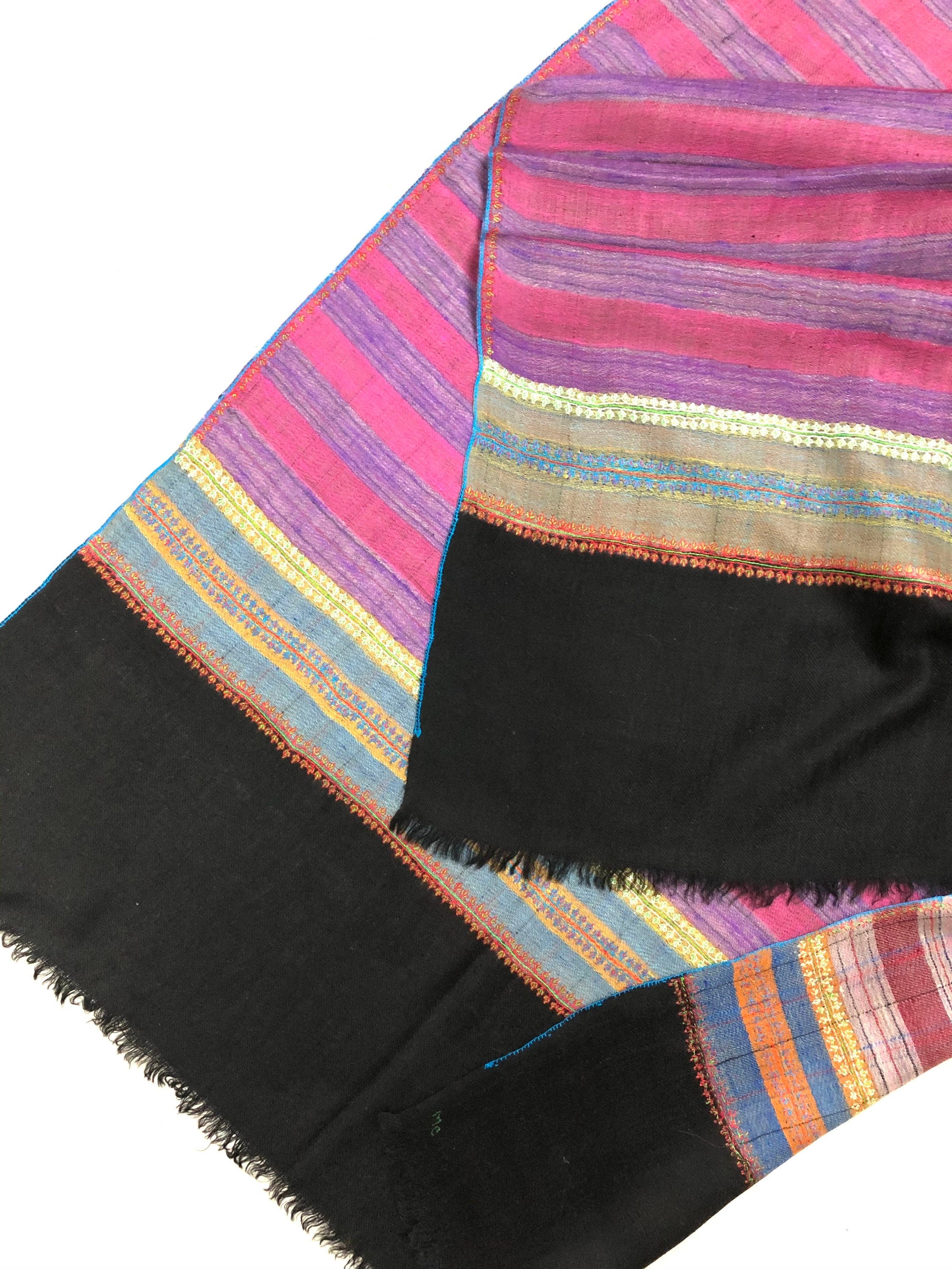 teacher gift Multicoloured Breton Stripes Hand Embroidered Real Cashmere Pashmina Stole Scarf Shawl - Mehraj Crafts 