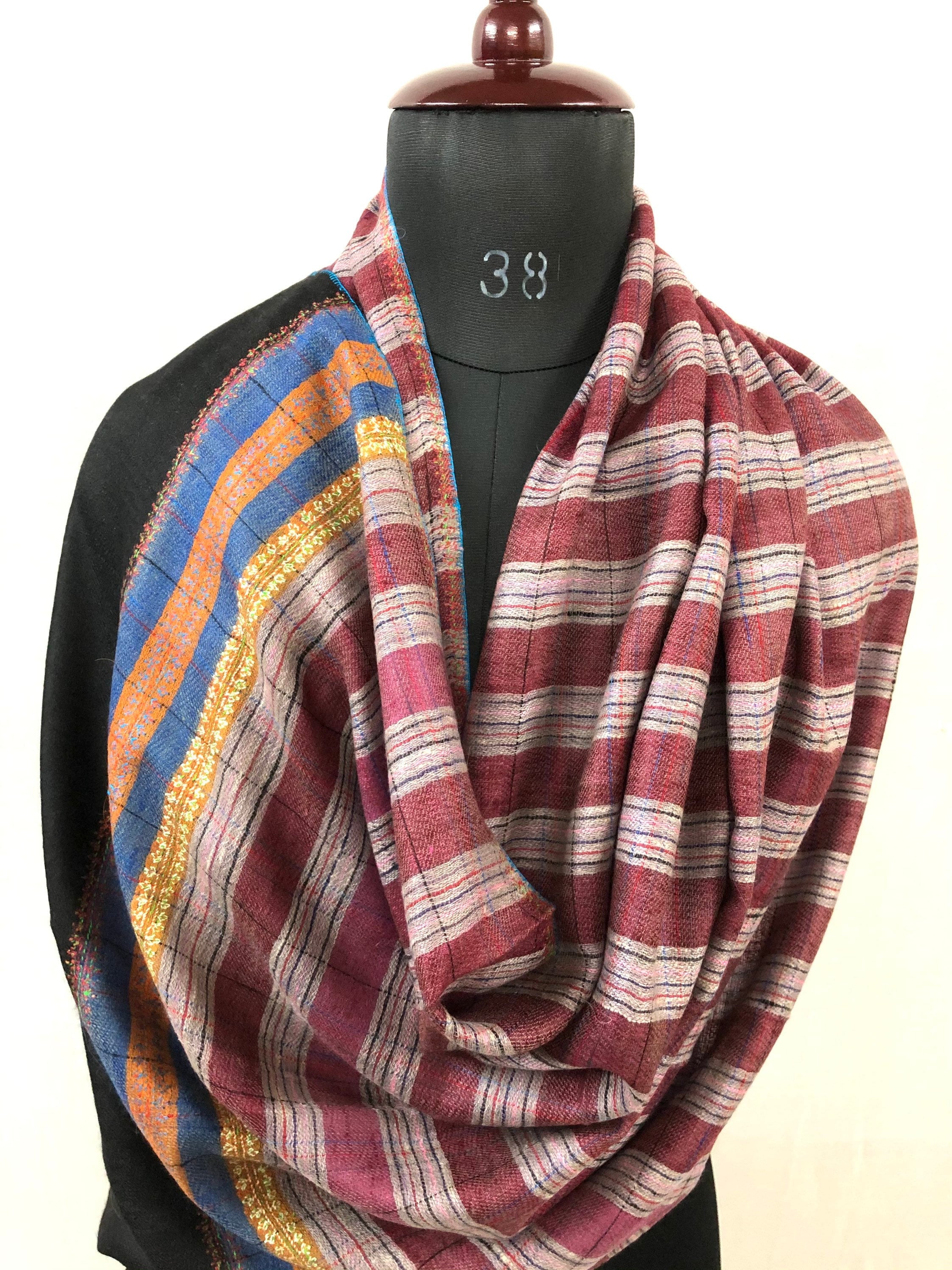 teacher gift Multicoloured Breton Stripes Hand Embroidered Real Cashmere Pashmina Stole Scarf Shawl - Mehraj Crafts 