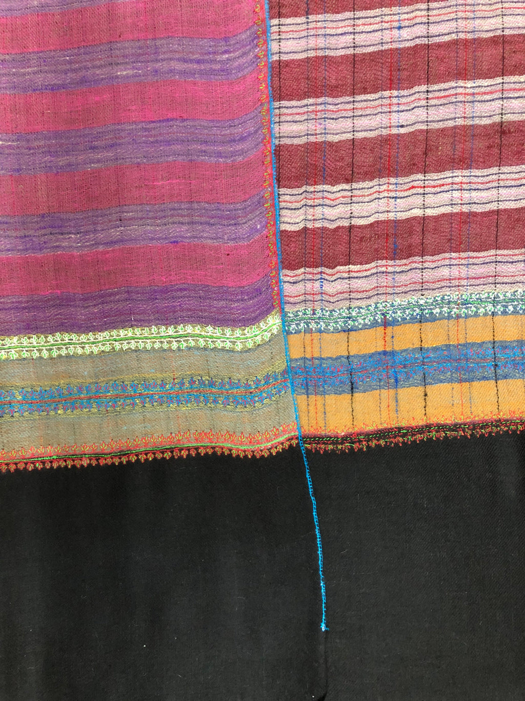 teacher gift Multicoloured Breton Stripes Hand Embroidered Real Cashmere Pashmina Stole Scarf Shawl - Mehraj Crafts 