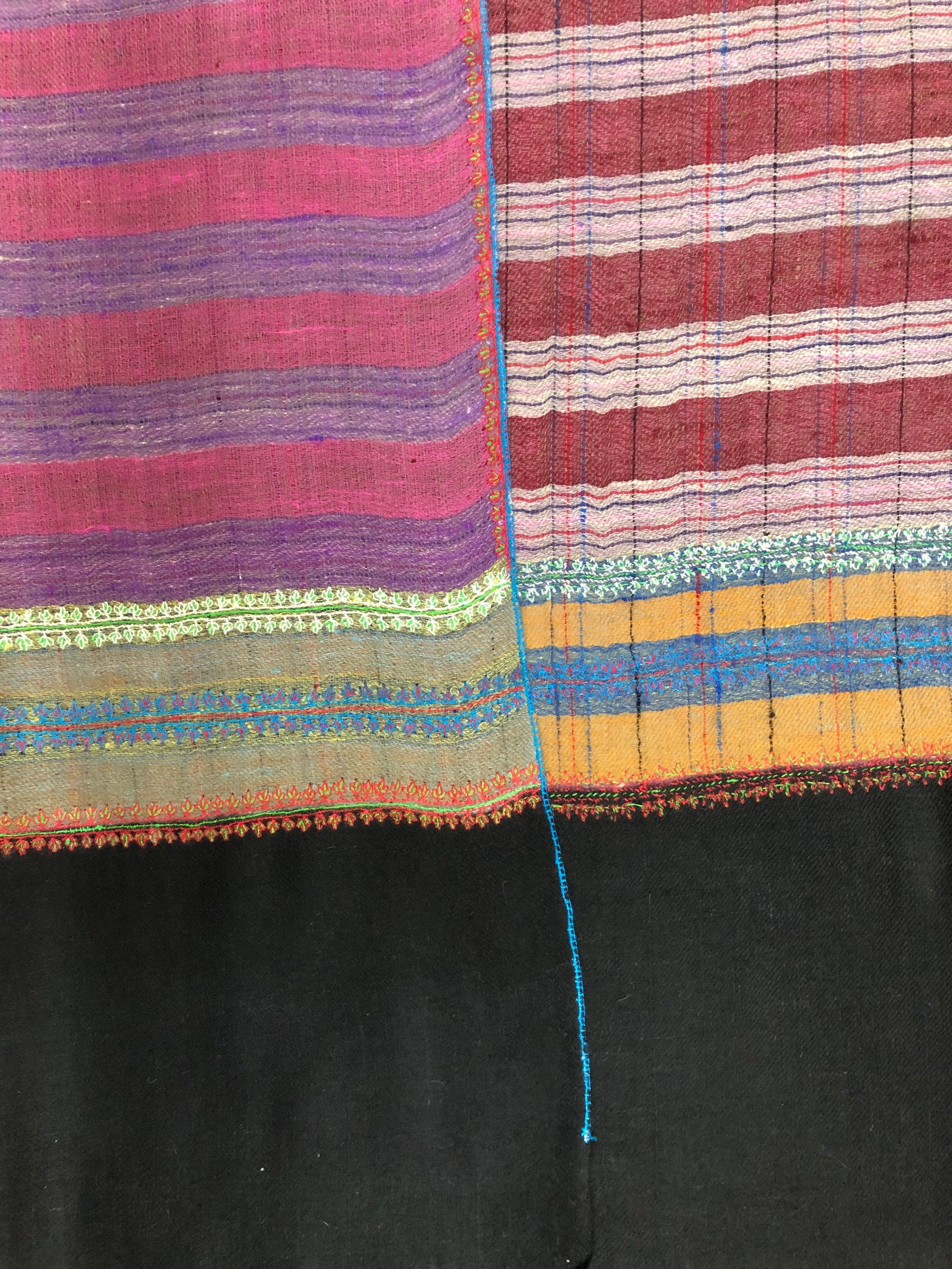 teacher gift Multicoloured Breton Stripes Hand Embroidered Real Cashmere Pashmina Stole Scarf Shawl - Mehraj Crafts 