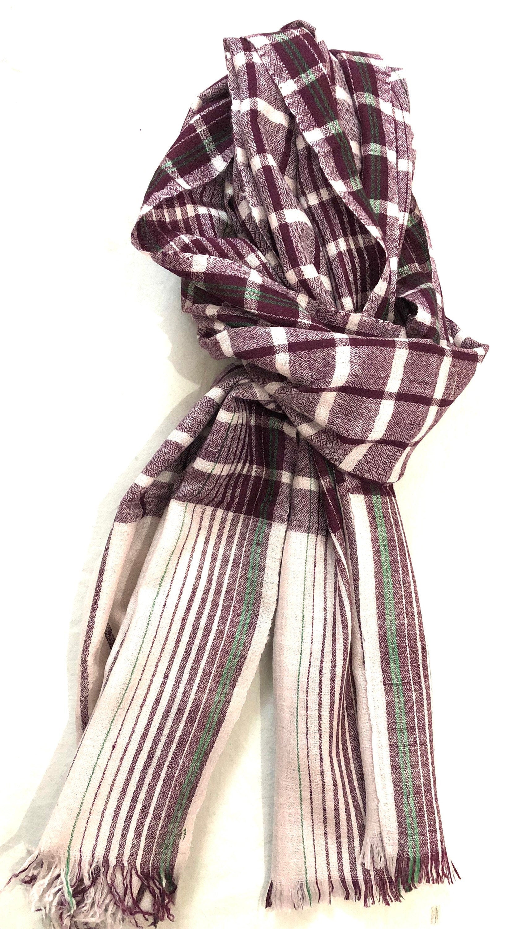 Cashmere Scarf Hot Chocolate Checkered Handmade Real Cashmere Pashmina Stole Scarf - Mehraj Crafts 