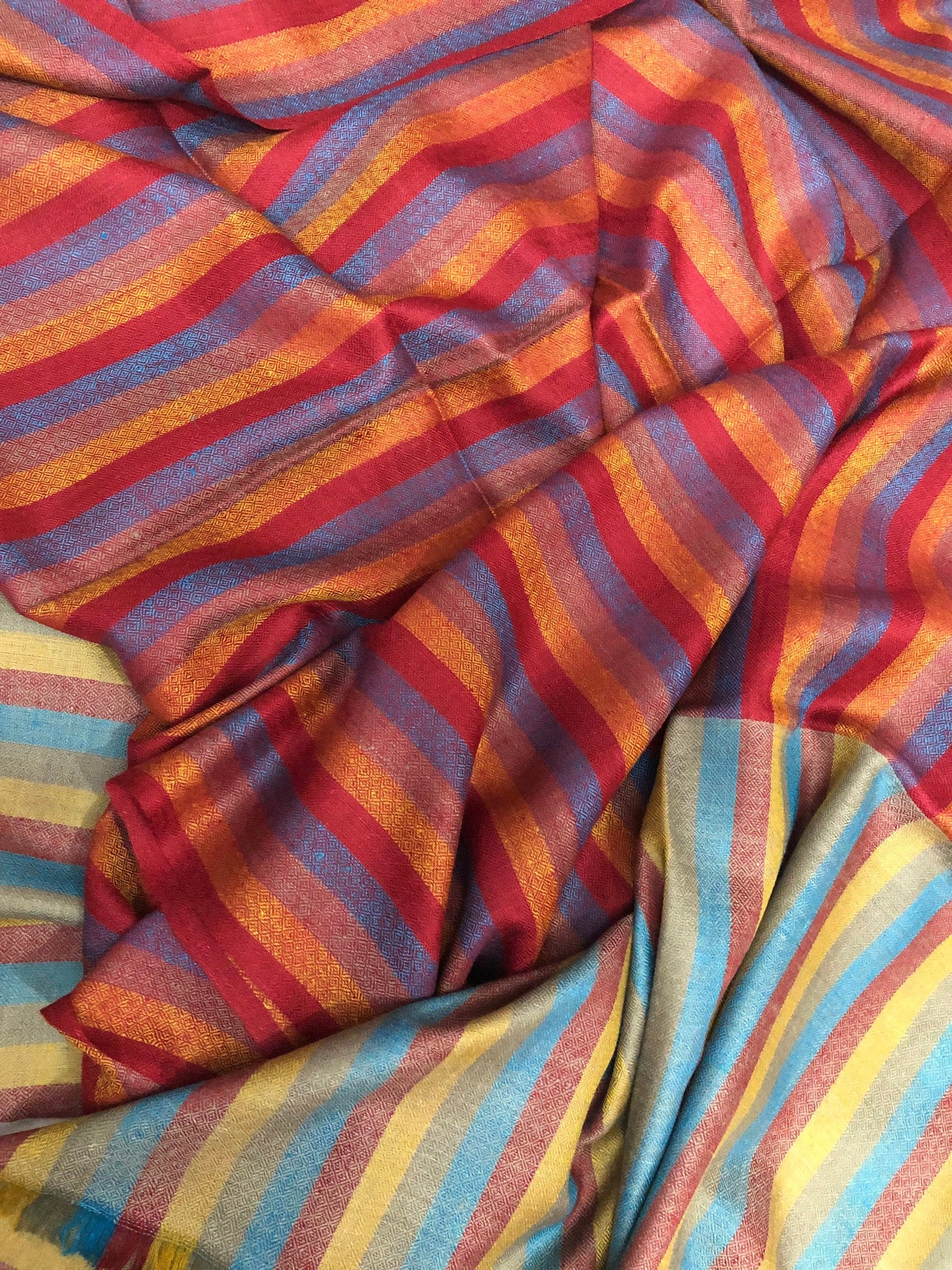 Smooth Multicoloured Stripes Handmade Real Cashmere Pashmina Stole Scarf - Mehraj Crafts 