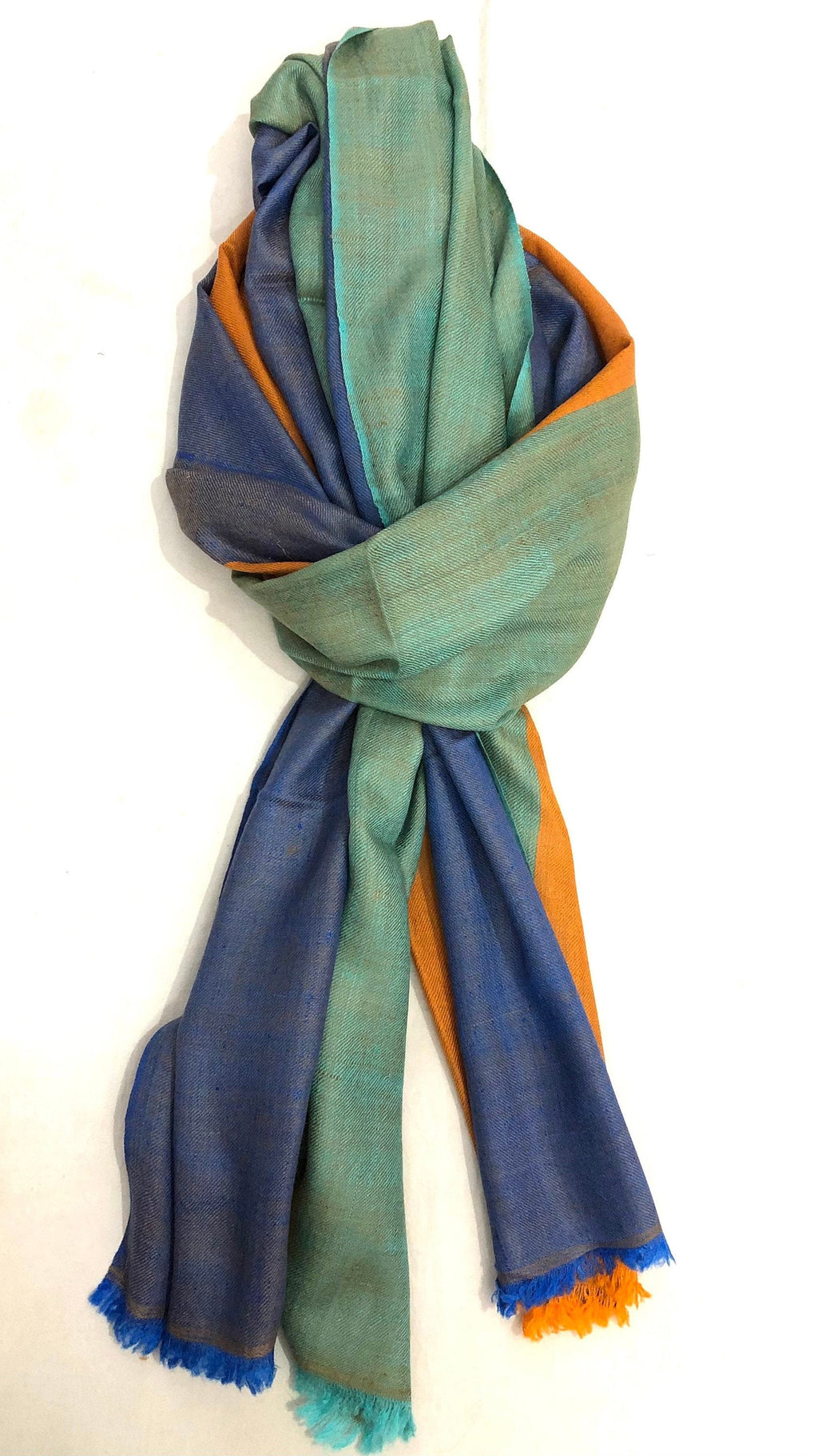 Cashmere Scarf Exquisite Tricolour Handmade Pure Cashmere Pashmina Stole Scarf - Mehraj Crafts 