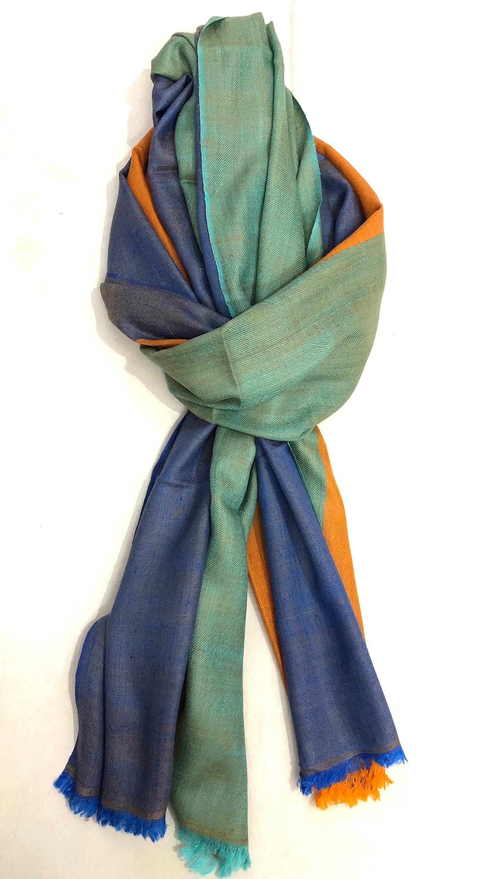 Cashmere Scarf Exquisite Tricolour Handmade Pure Cashmere Pashmina Stole Scarf - Mehraj Crafts 