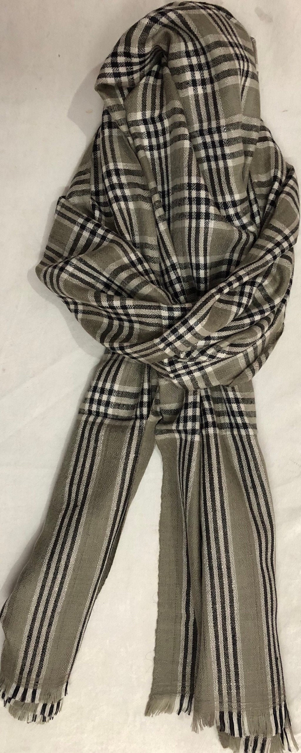 Cashmere Scarf Spirit Of Kashmir Plaid Pattern Handmade Real Cashmere Pashmina Stole Scarf - Mehraj Crafts 