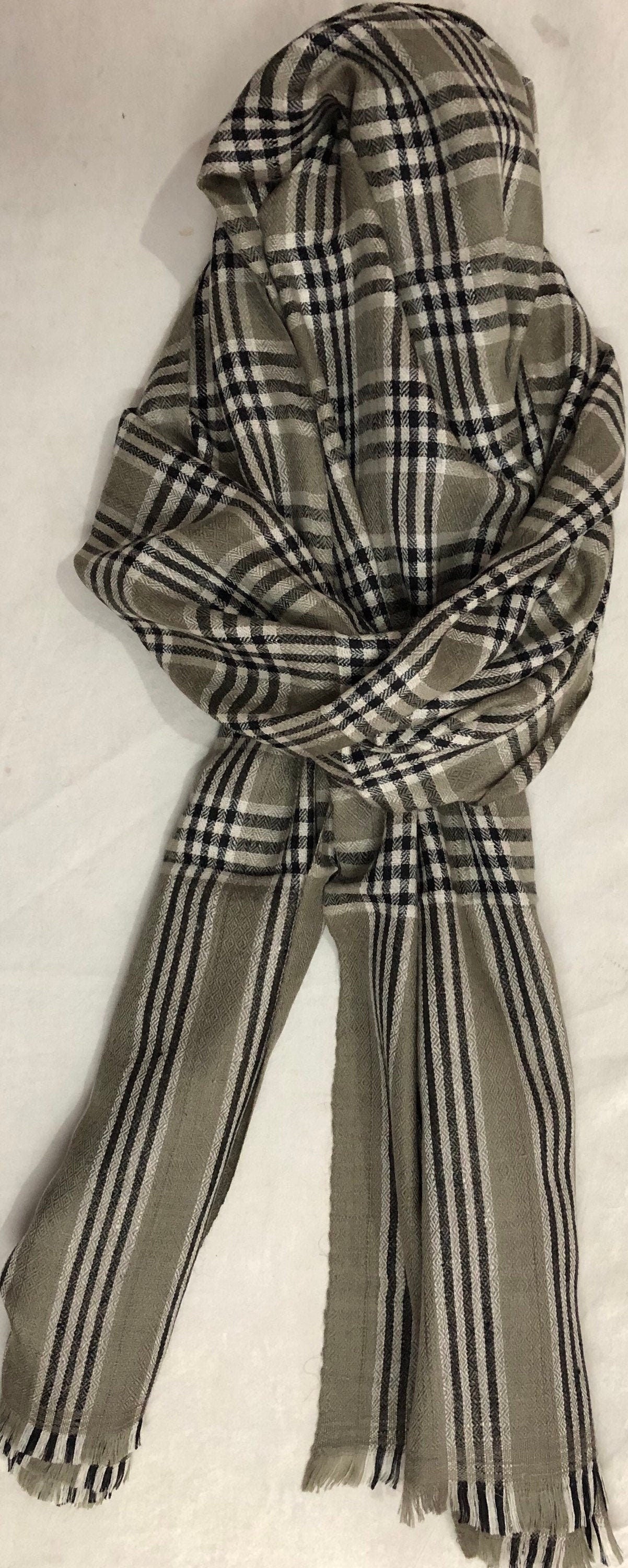 Cashmere Scarf Spirit Of Kashmir Plaid Pattern Handmade Real Cashmere Pashmina Stole Scarf - Mehraj Crafts 