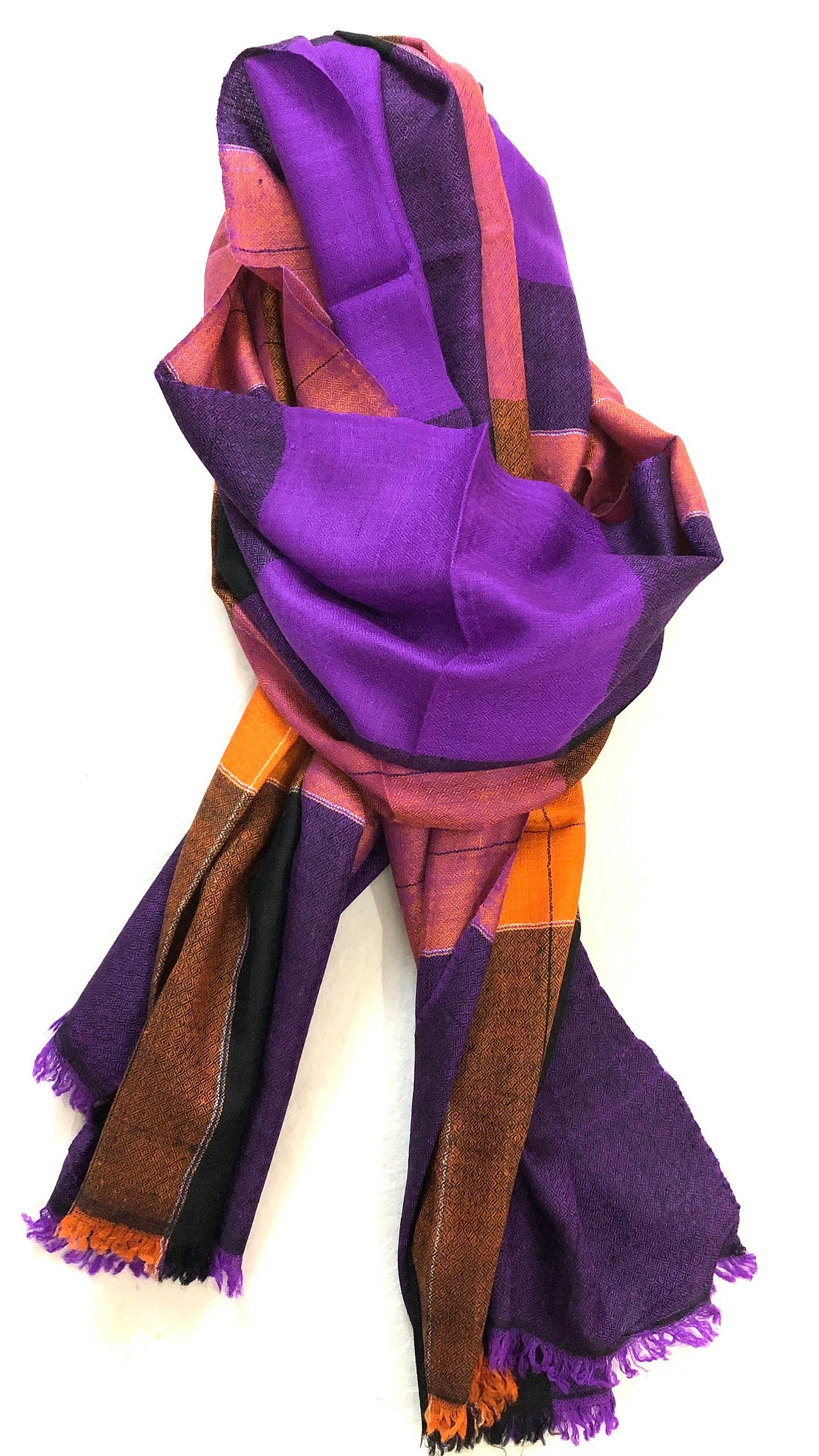 Handmade Cashmere Pashmina Stole: Winter Plaid Scarf, 70x200 cm