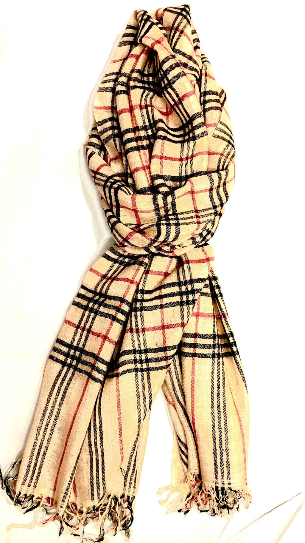 Handmade Gift Butterscotch Plaid Handmade Pure Cashmere Pashmina Stole Scarf - Mehraj Crafts 