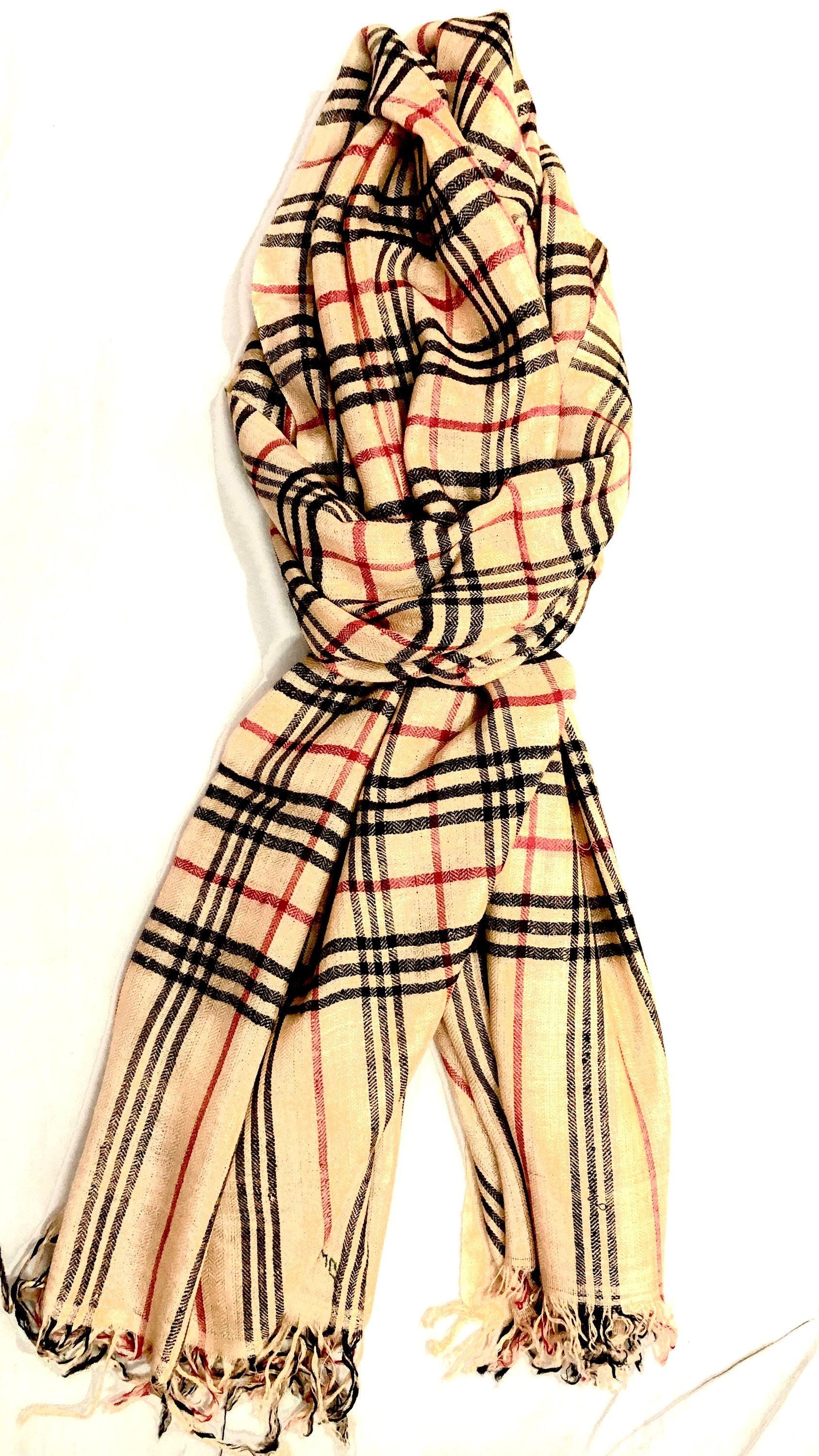 Handmade Gift Butterscotch Plaid Handmade Pure Cashmere Pashmina Stole Scarf - Mehraj Crafts 