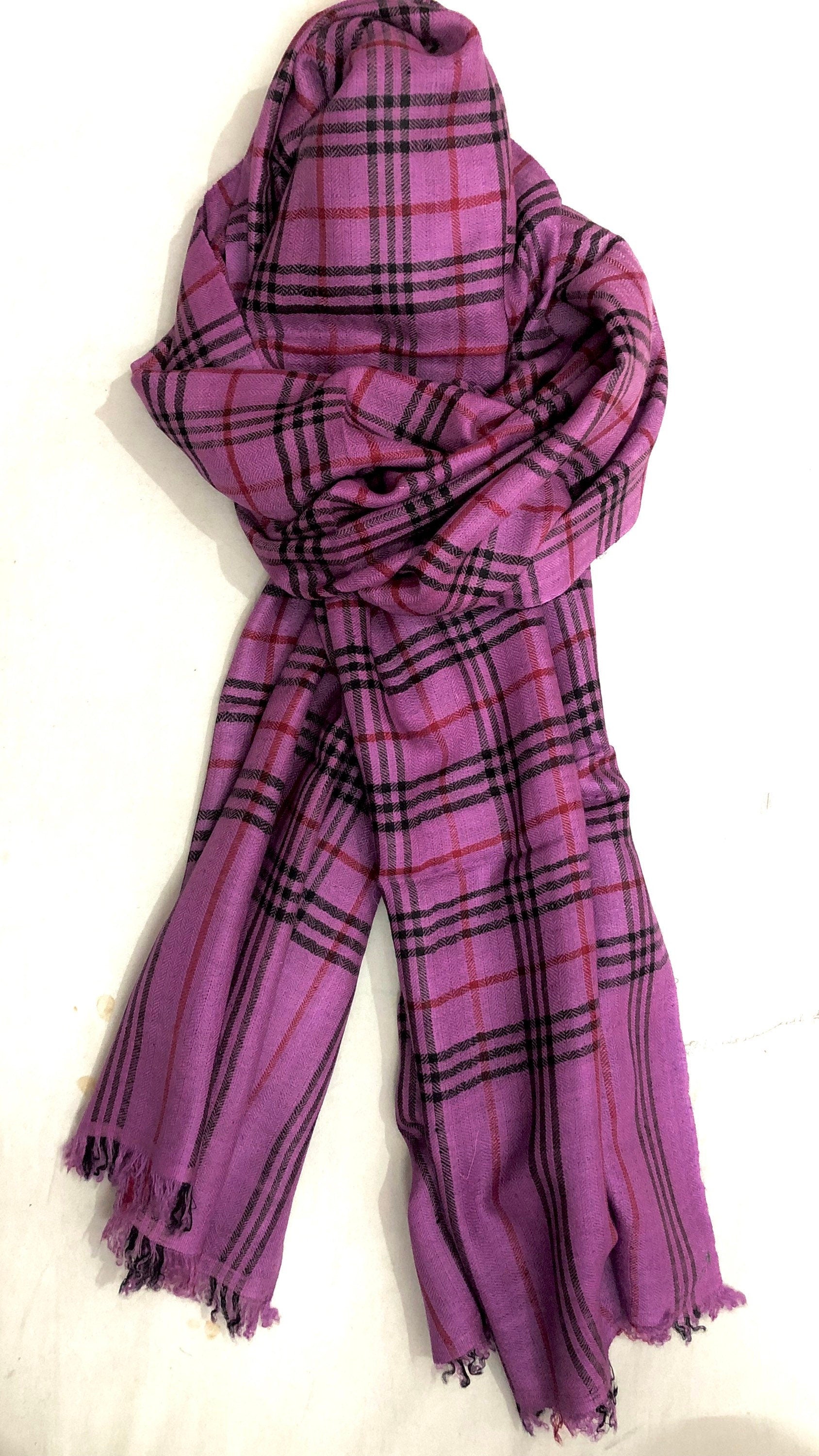 Handmade Cashmere Pashmina Scarf: Dusty Lavender Plaid Stole