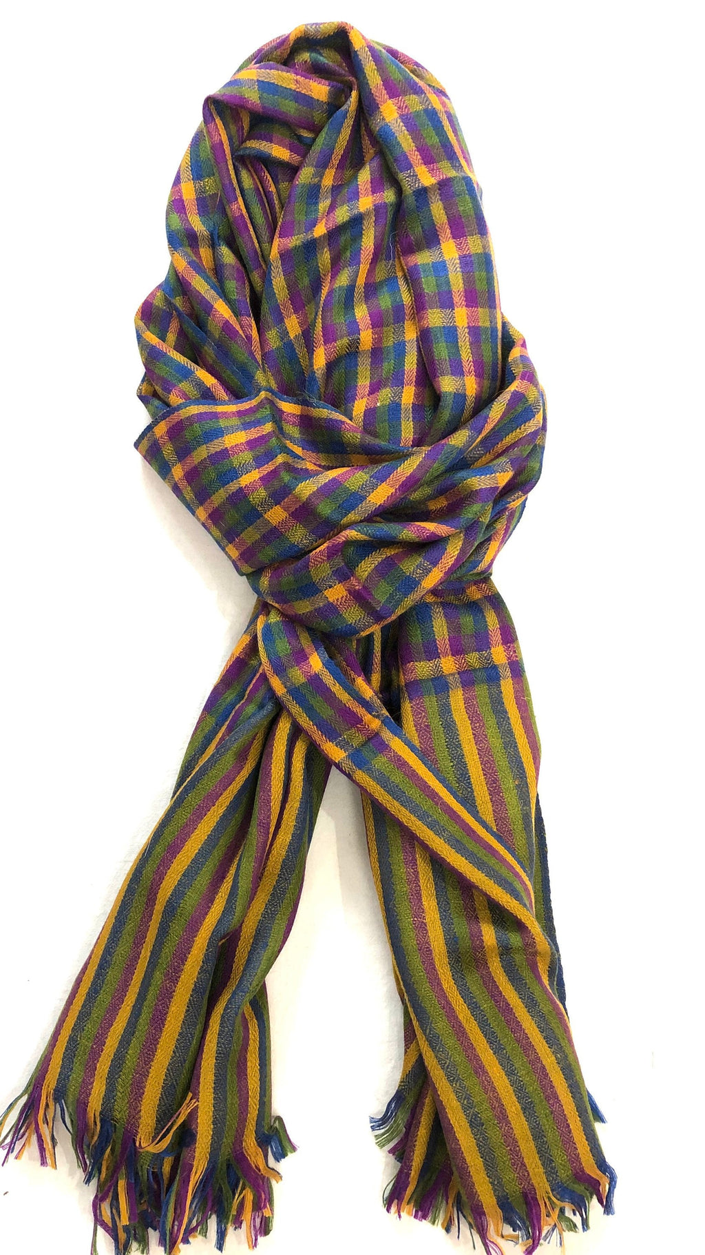 Handmade Cashmere Pashmina Stole: Green Shepherd's Check Scarf