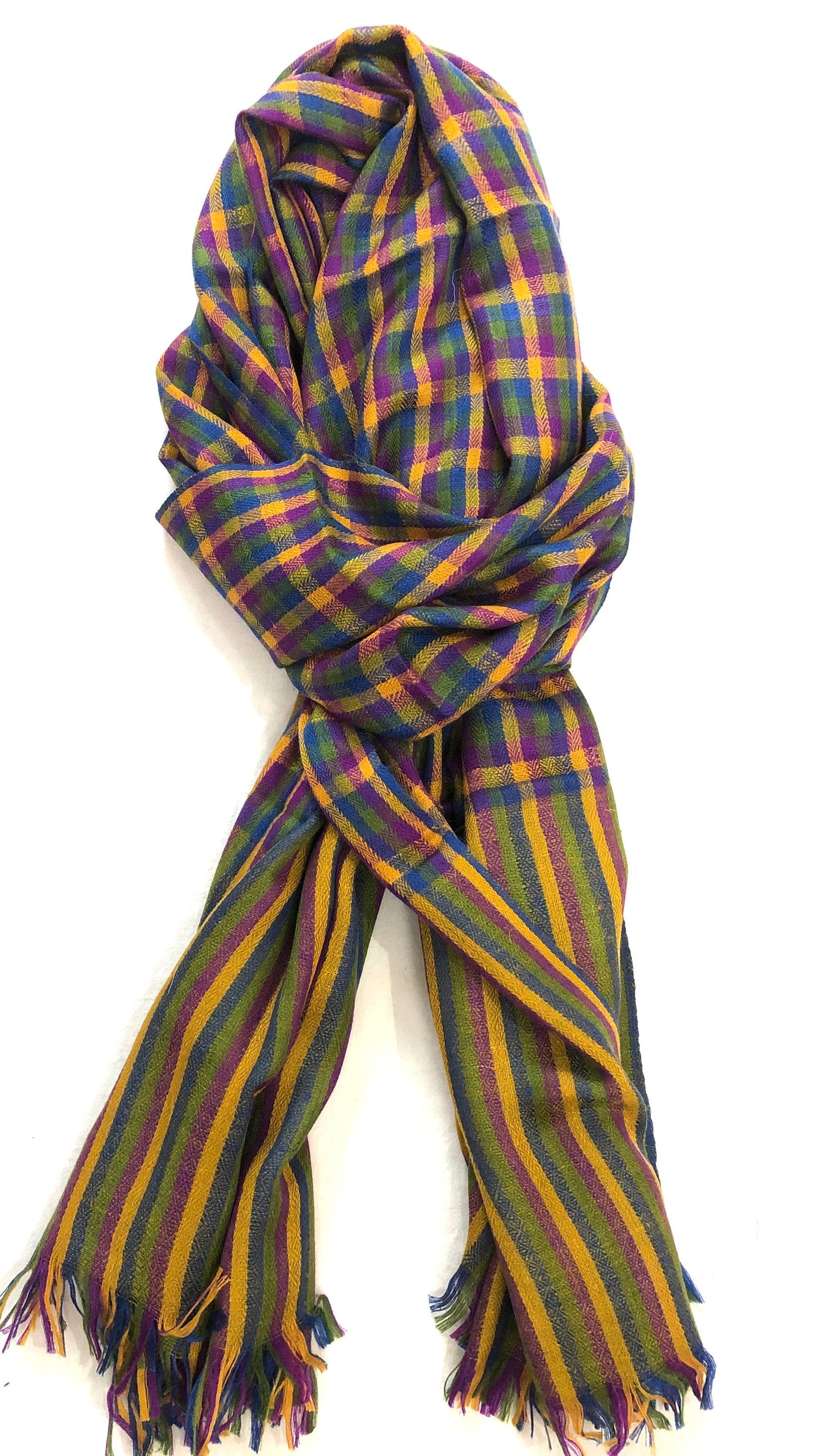 Handmade Cashmere Pashmina Stole: Green Shepherd's Check Scarf